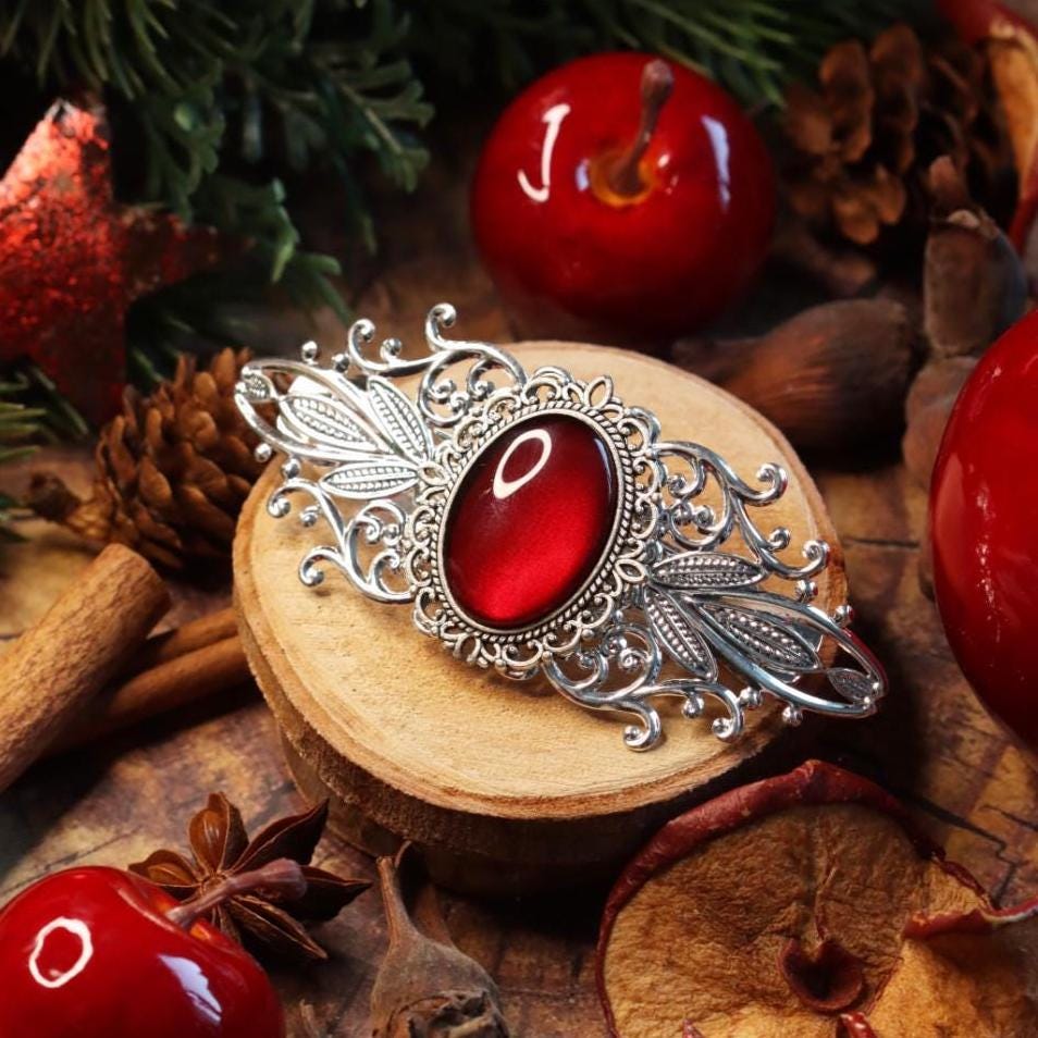 Haarspange silber Jugendstil als Gothic Schmuck, Mittelalterlicher Haarschmuck und Cosplay Accessoire als Dark Academia Geburtstagsgeschenk -Hair Jewelry- BloodyBrilliants