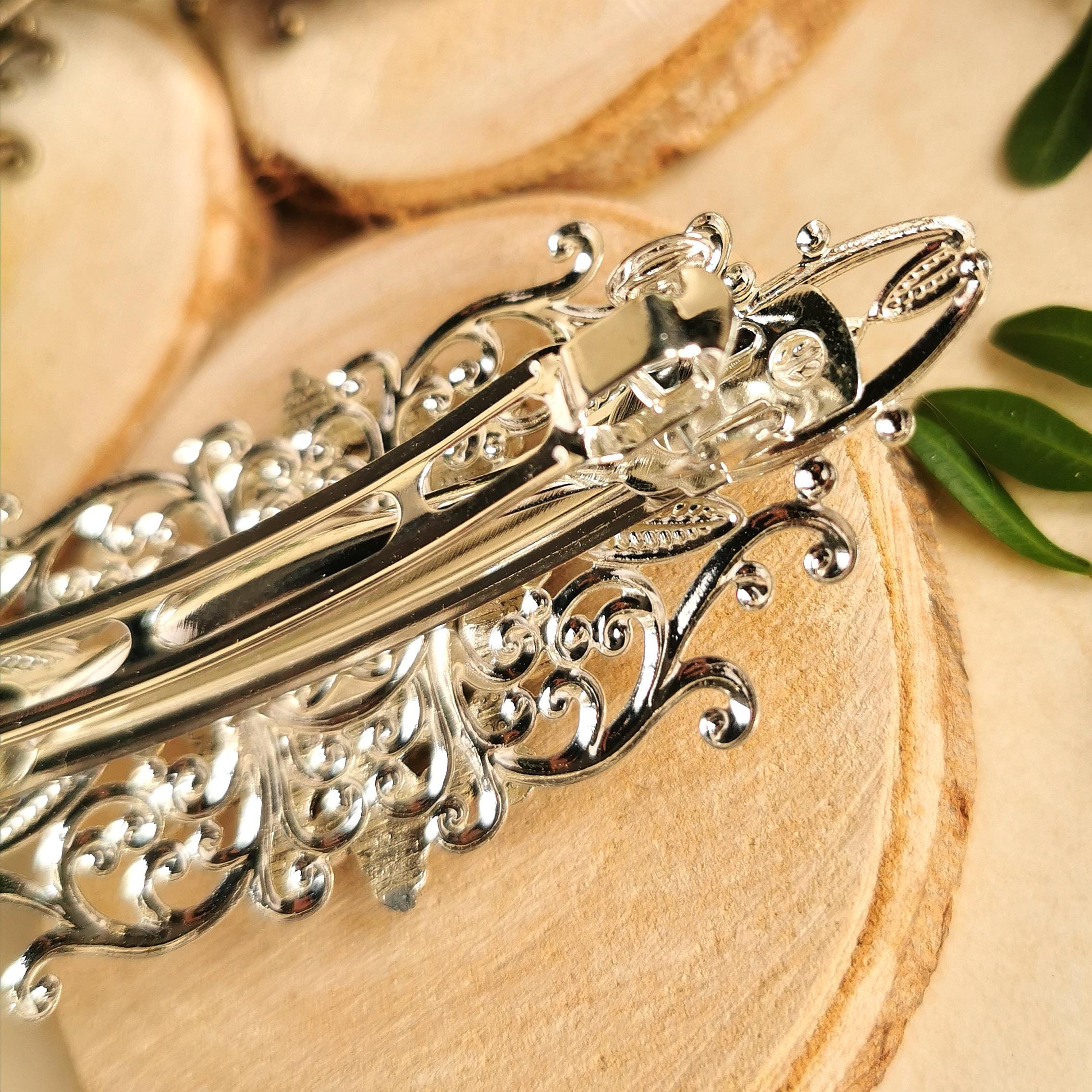Haarspange silber Jugendstil als Gothic Schmuck, Mittelalterlicher Haarschmuck und Cosplay Accessoire als Dark Academia Geburtstagsgeschenk -Hair Jewelry- BloodyBrilliants