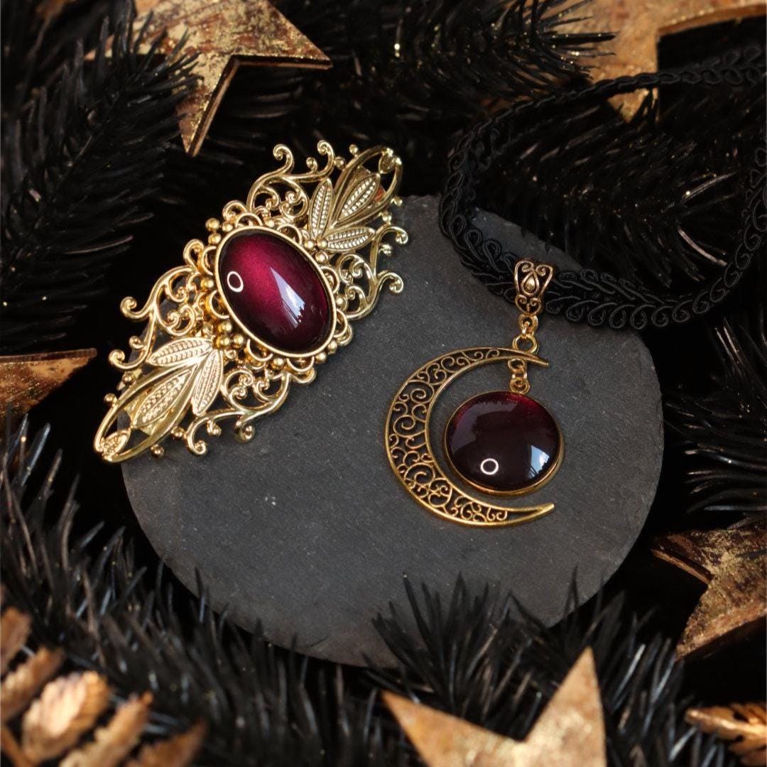 Goldene Haarspange in Wunschfarbe als Vintage Schmuck und 20er Jahre Haarschmuck Gold, Dark Academia Accessoire & Mittelalter Haarschmuck -Barrettes & Clips- BloodyBrilliants