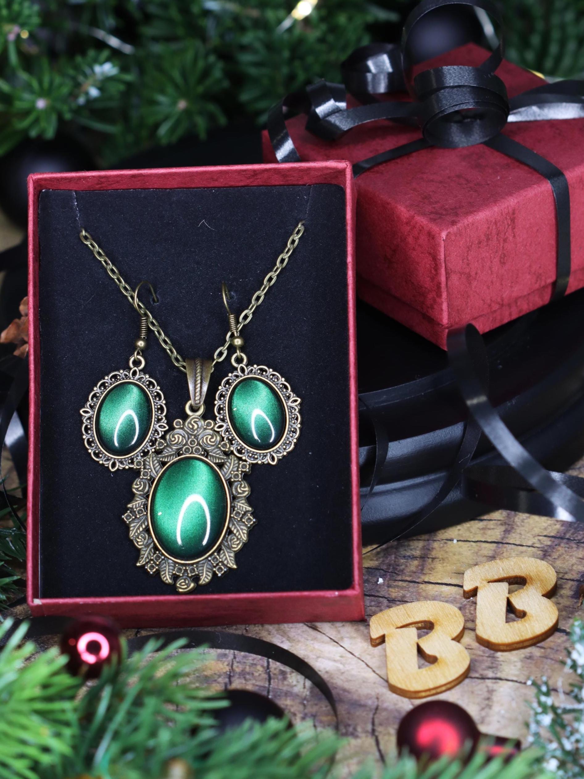 Steampunk Schmuck Set in Wunschfarbe, Rosen Kette & Ohrringe hängend, Vintage Schmuck im Dark Academia Style, Mittelalter Schmuck bronze -Jewelry Sets- BloodyBrilliants