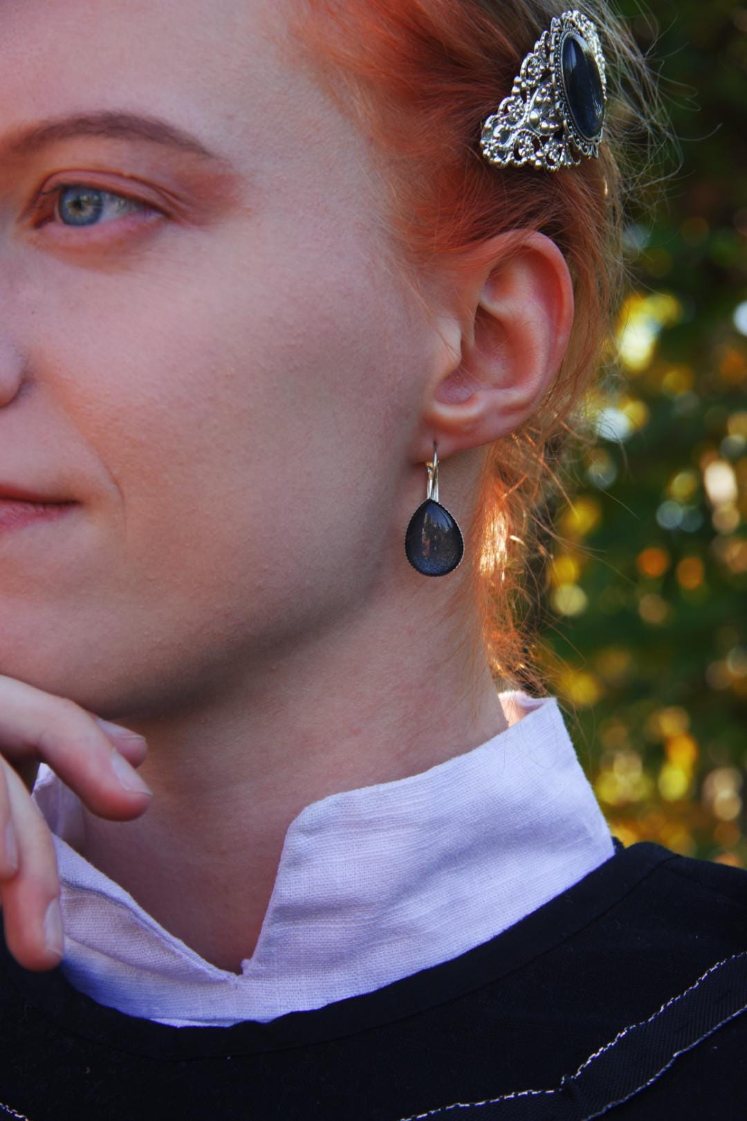 Tropfen Ohrringe hängend als Schmuckset mit Tropfen Kette mit Stein in Wunschfarbe, Gothic Ohrringe schwarz als Gothic Schmuck -Dangle & Drop Earrings- BloodyBrilliants