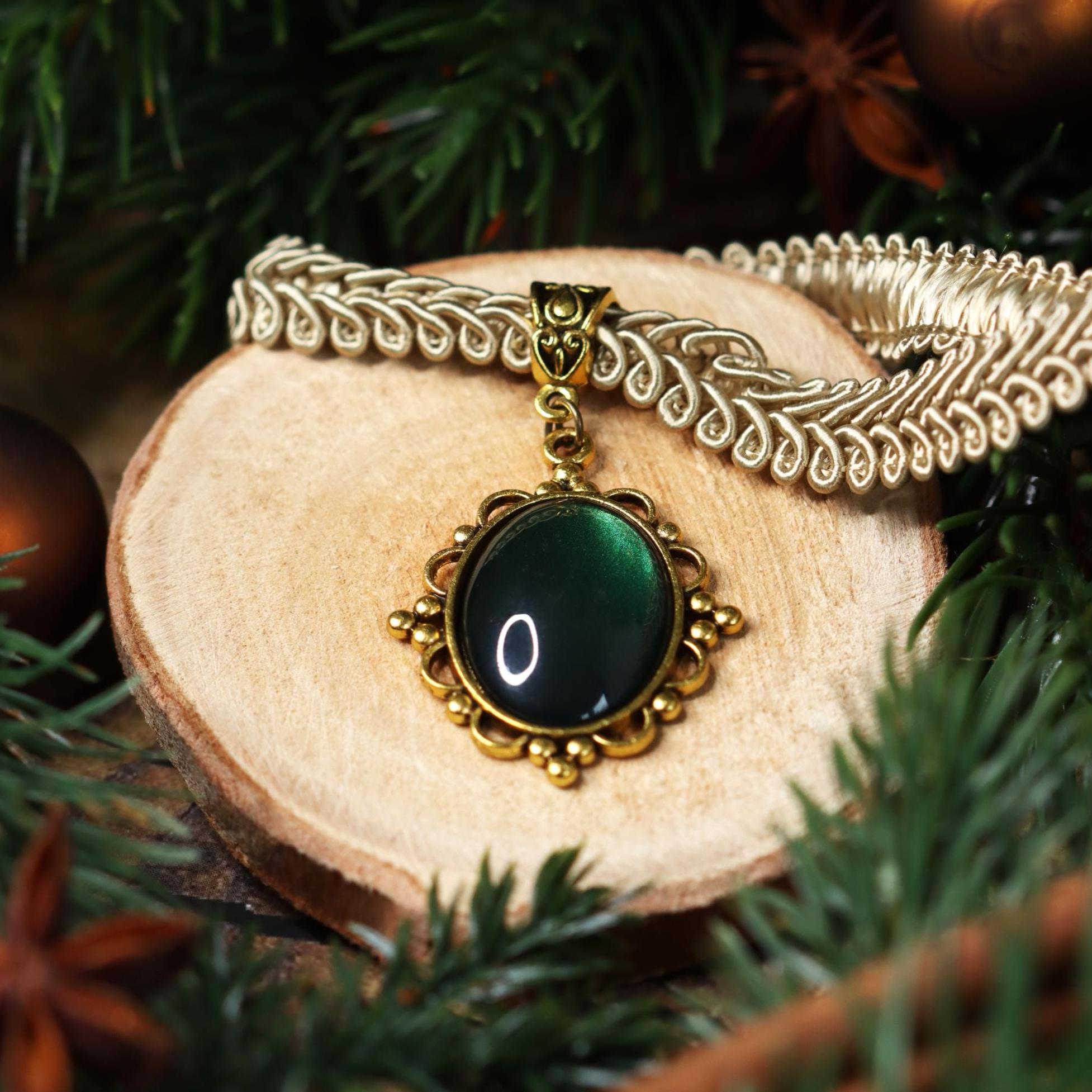 Choker gold in Wunschfarbe, Kette gold grün für Vintage Weihnachten & Weihnachtsfeier Outfit, 20er Jahre Accessoires gold, Choker schwarz -Chokers- BloodyBrilliants