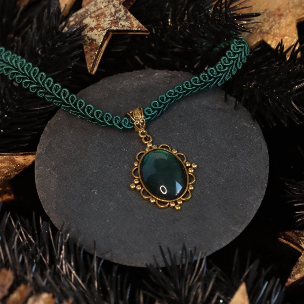 Choker gold in Wunschfarbe, Kette gold grün für Vintage Weihnachten & Weihnachtsfeier Outfit, 20er Jahre Accessoires gold, Choker schwarz -Chokers- BloodyBrilliants
