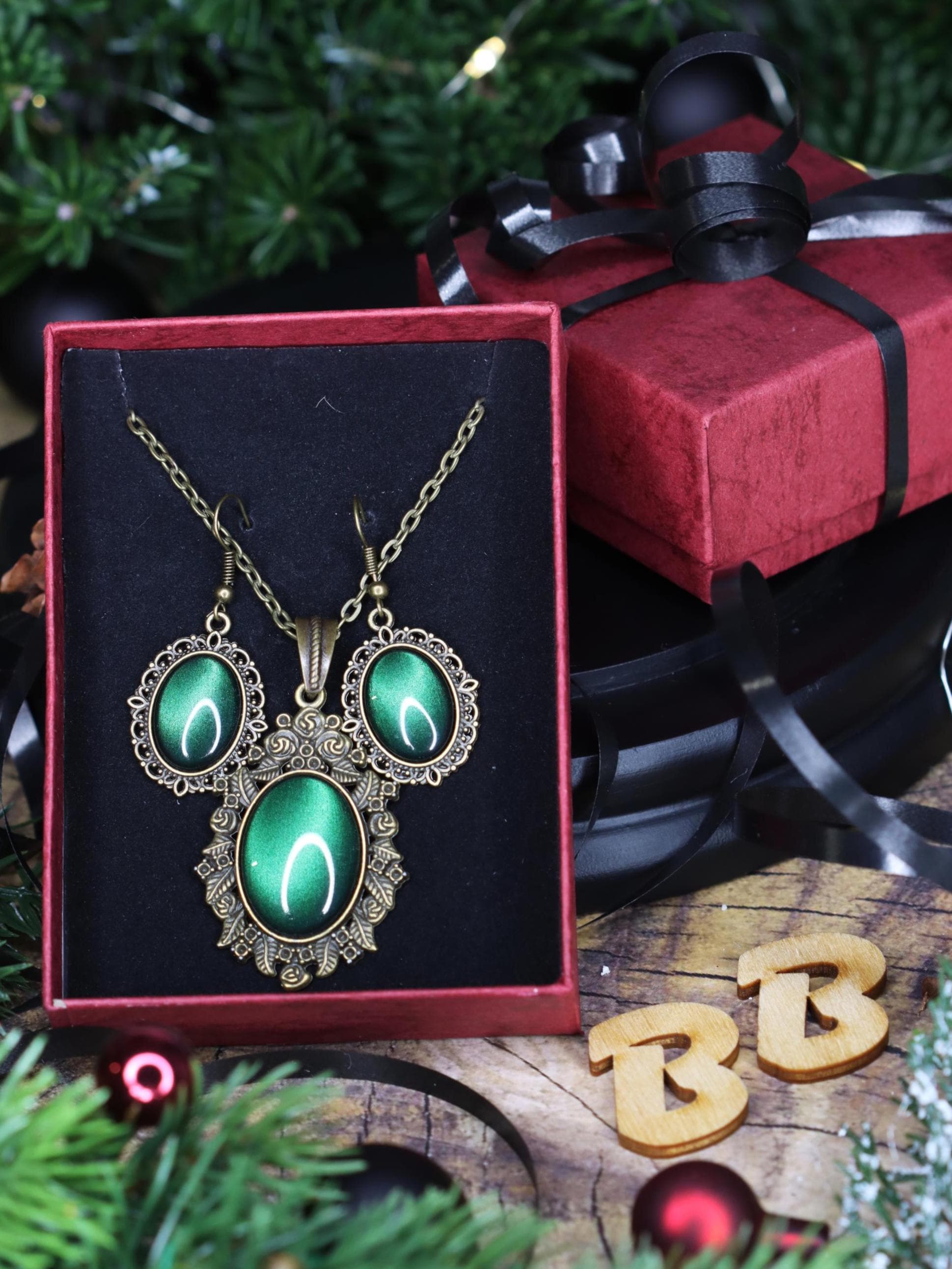 Rosen Kette & Ohrringe hängend in Wunschfarbe, Vintage Schmuck im Dark Academia Style, Mittelalter Schmuck, Gothic Kettenanhänger -Jewelry Sets- BloodyBrilliants