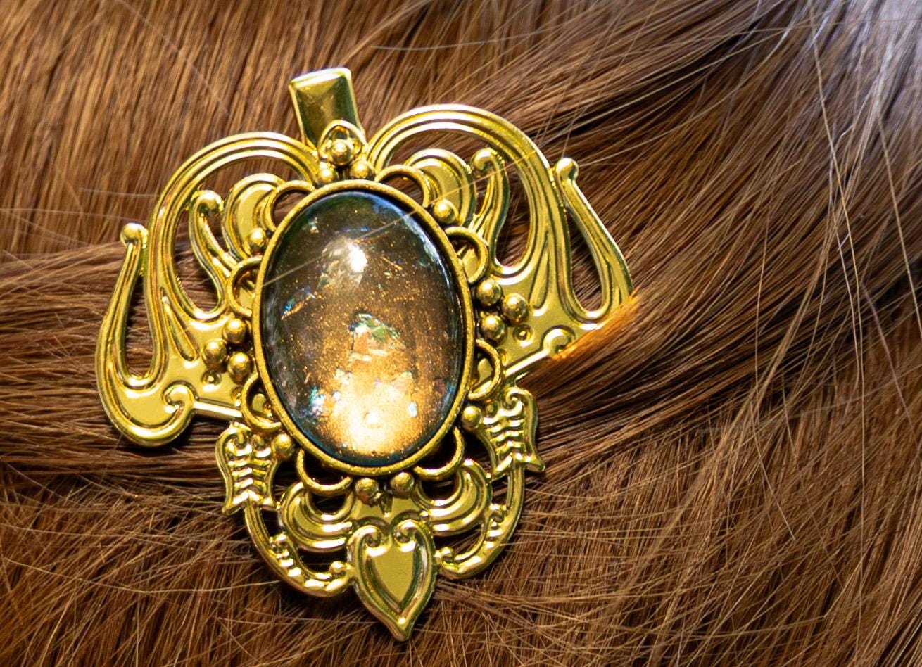 Choker schwarz & Haarclip gold als Schmuckset in Wunschfarbe, Gothic Schmuck als 20er Jahre Accessoire im Dark Academia Style -Jewelry Sets- BloodyBrilliants