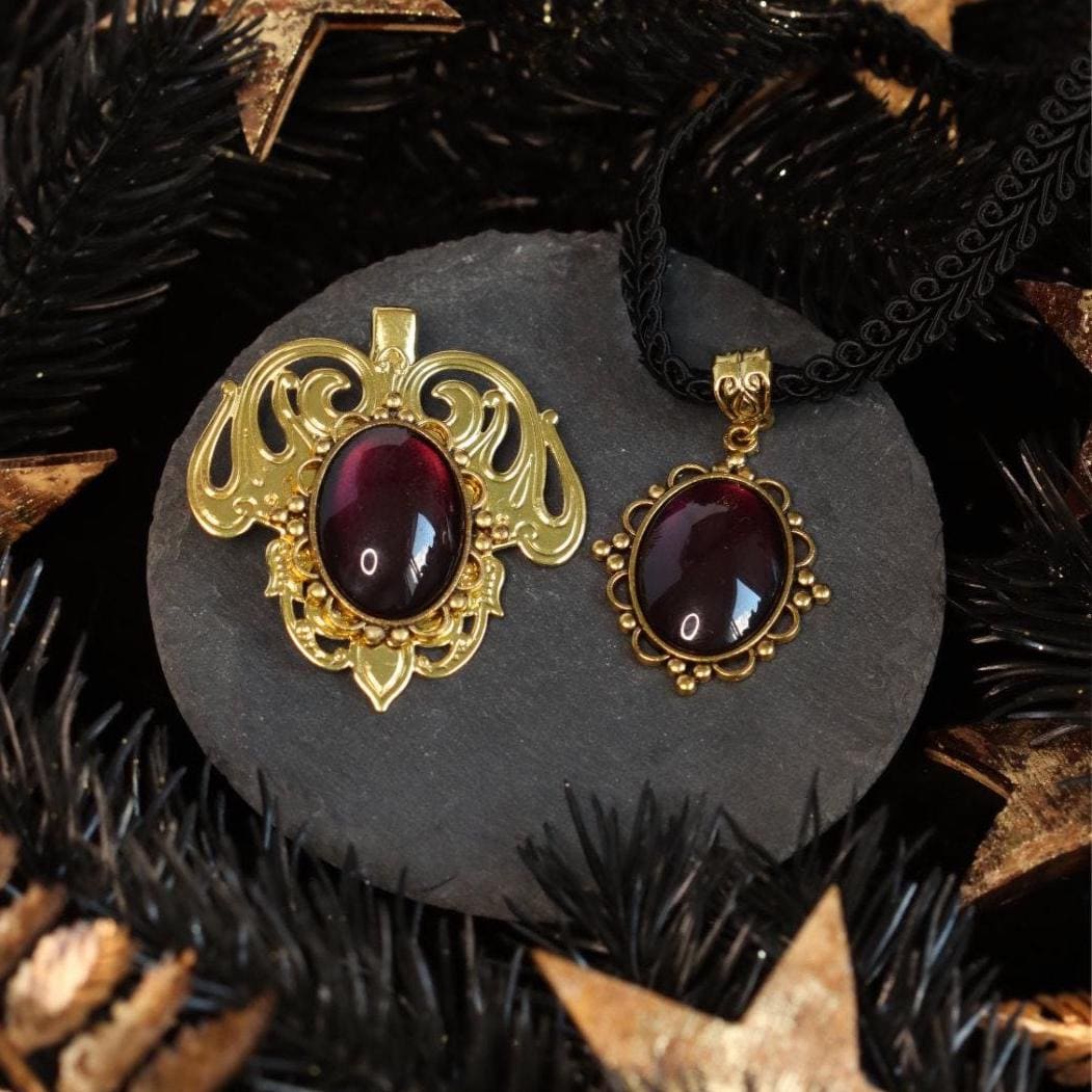 Choker schwarz & Haarclip gold als Schmuckset in Wunschfarbe, Gothic Schmuck als 20er Jahre Accessoire im Dark Academia Style -Jewelry Sets- BloodyBrilliants