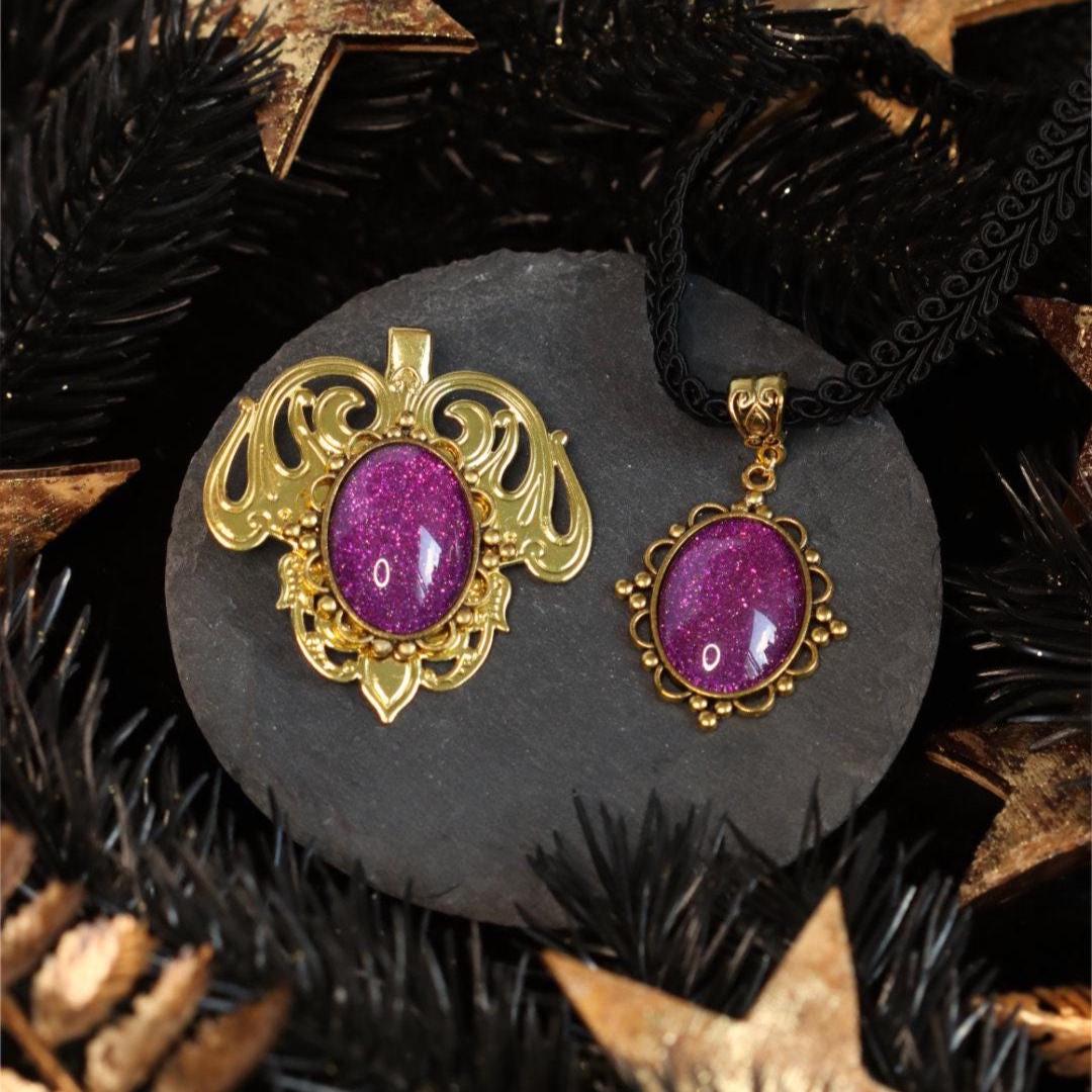 Choker schwarz & Haarclip gold als Schmuckset in Wunschfarbe, Gothic Schmuck als 20er Jahre Accessoire im Dark Academia Style -Jewelry Sets- BloodyBrilliants