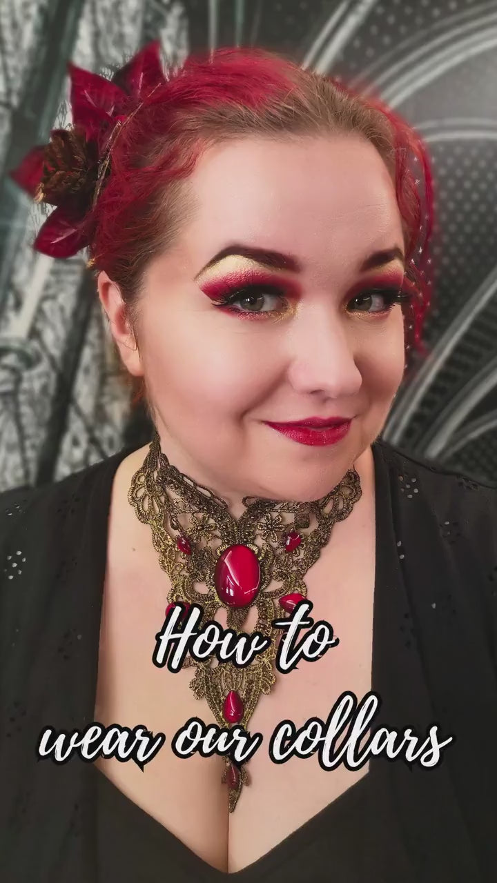 Vintage Schmuckset Wunschfarbe aus Collier, Haarspange bronze und Ohrringen mit farbigen Glassteinen für Steampunk Outfit & Vintage Hochzeit