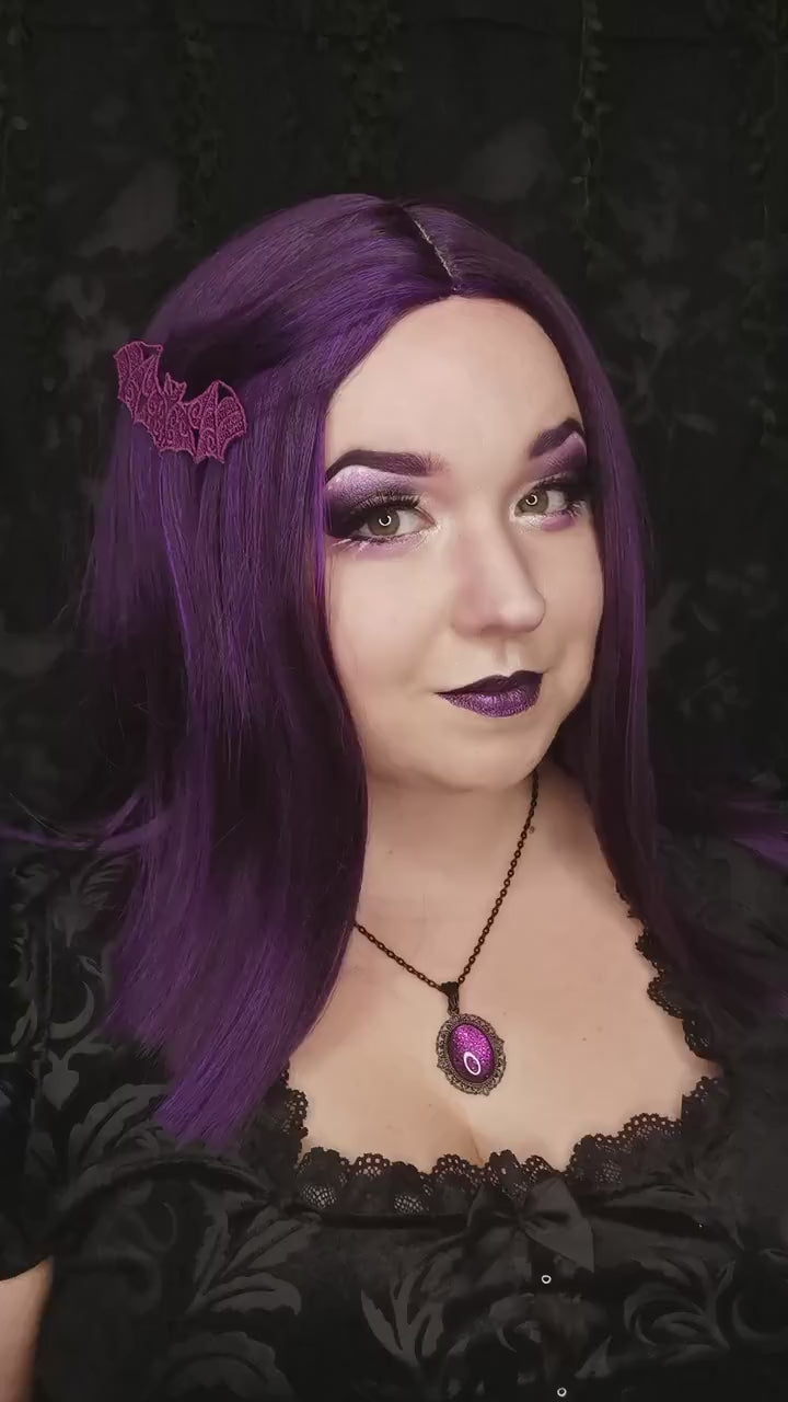 Anhänger Oval in Wunschfarbe, Vintage Kette als Geburtstagsgeschenk, Gothic Kettenanhänger als Mittelalter Schmuck für Vintage Weihnachten