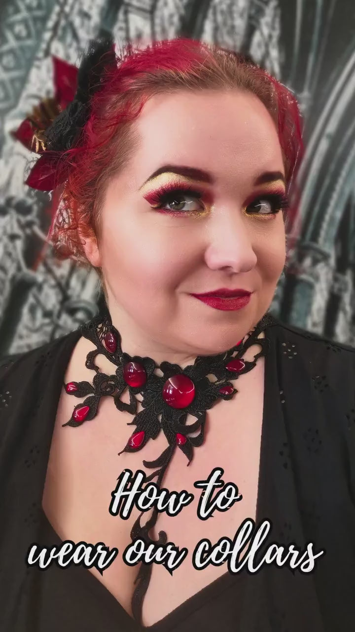 Gothic Choker – Asymmetrisches Collier schwarz mit Glassteinen, als Gothic Schmuck für Cosplay, Festival Outfit & Halloween Adventskalender