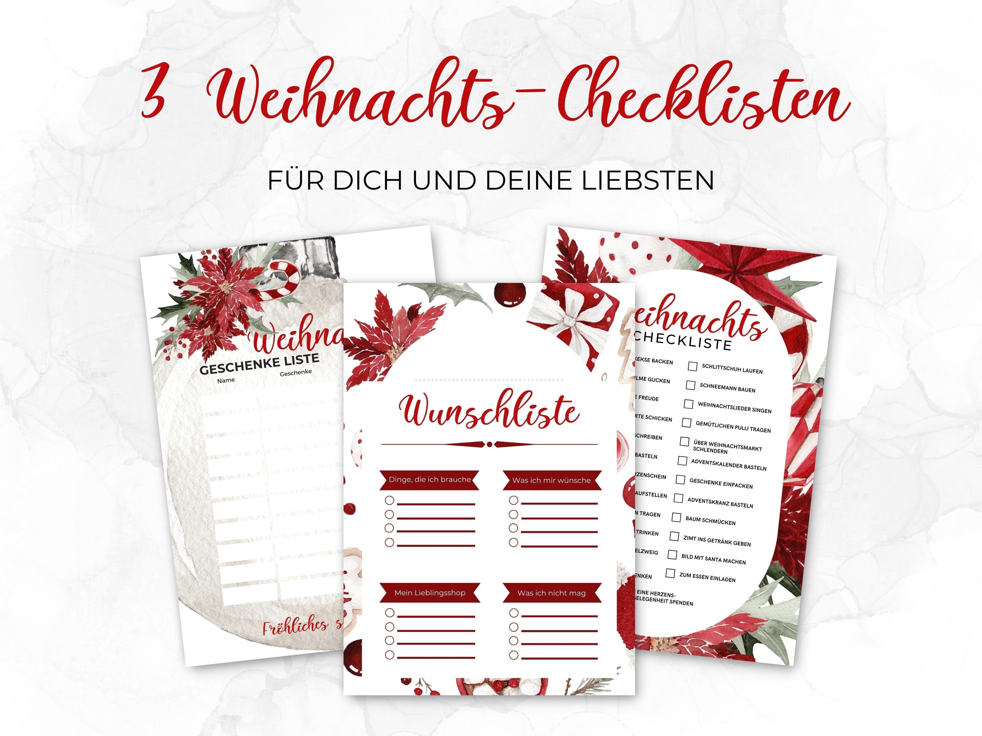 Weihnachten Checklisten in rot weiß