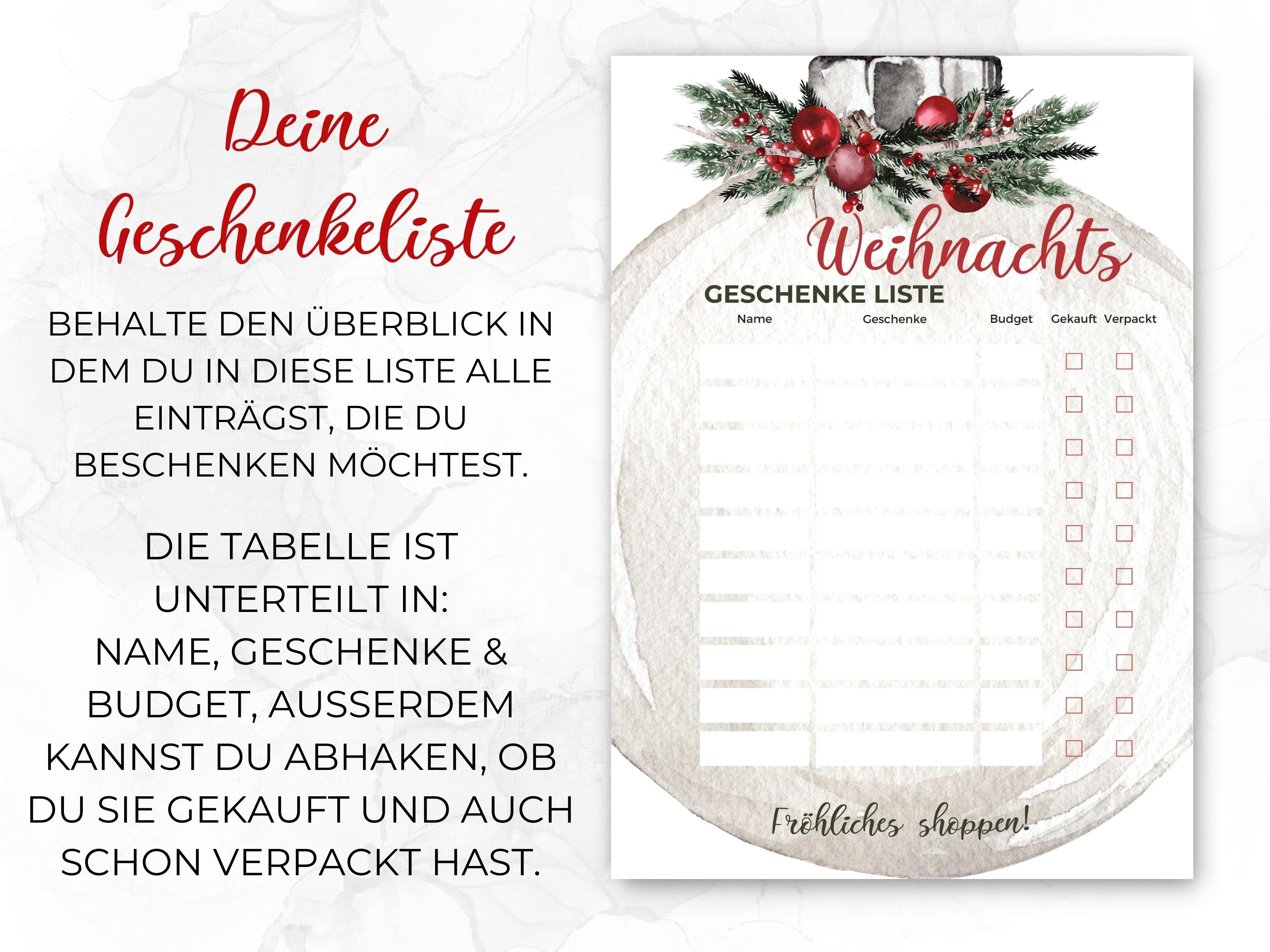 Weihnachten Checklisten in rot mit Tanne