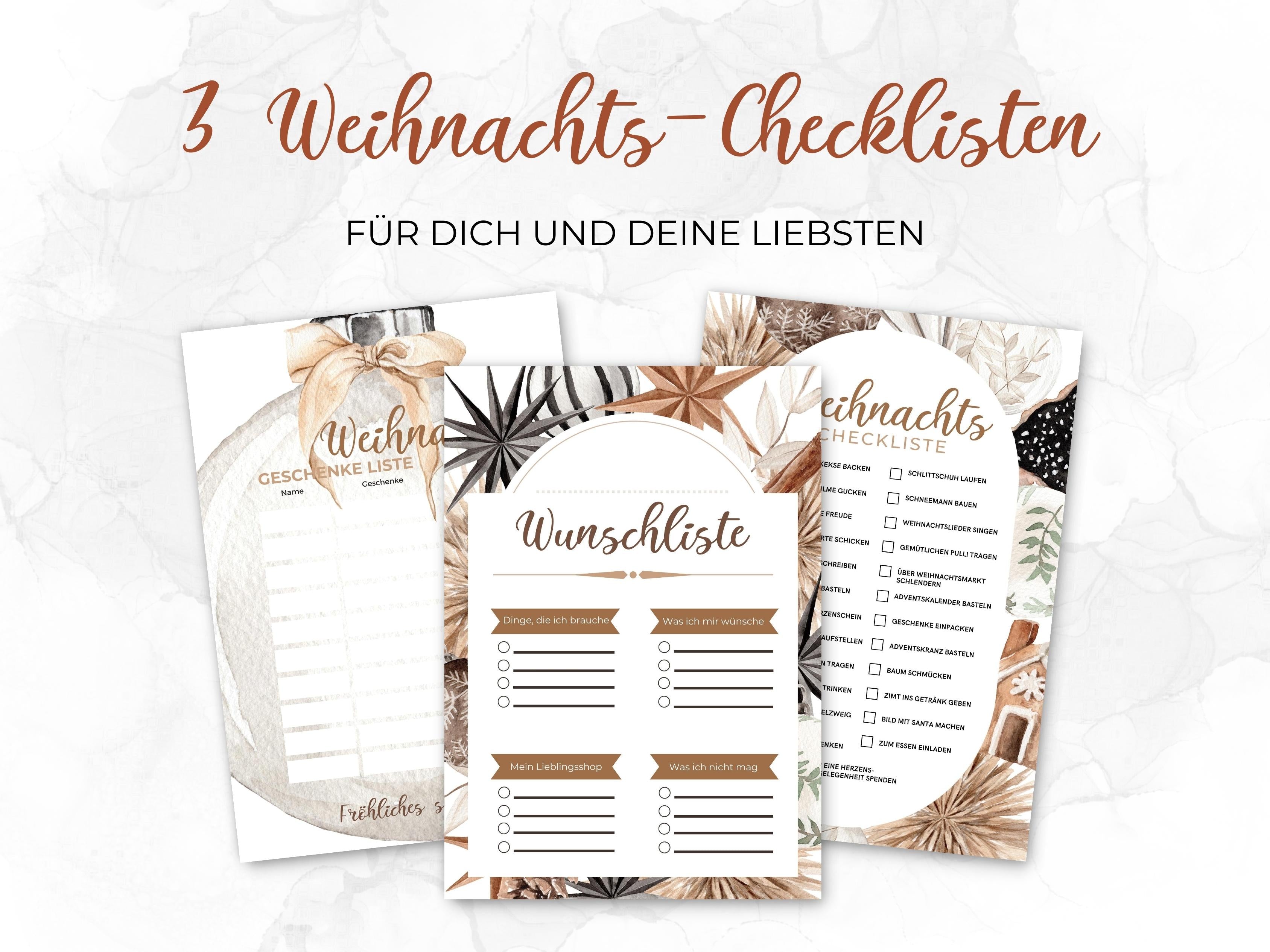 Weihnachten Checklisten in beige