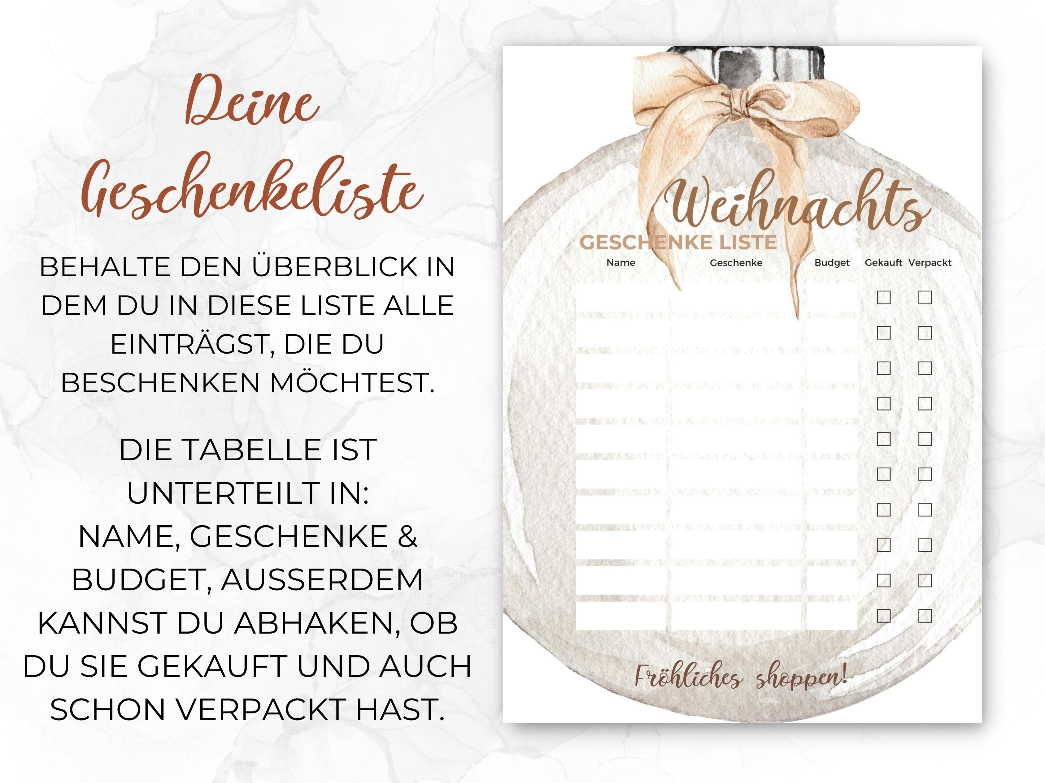 Weihnachten Checklisten in beige