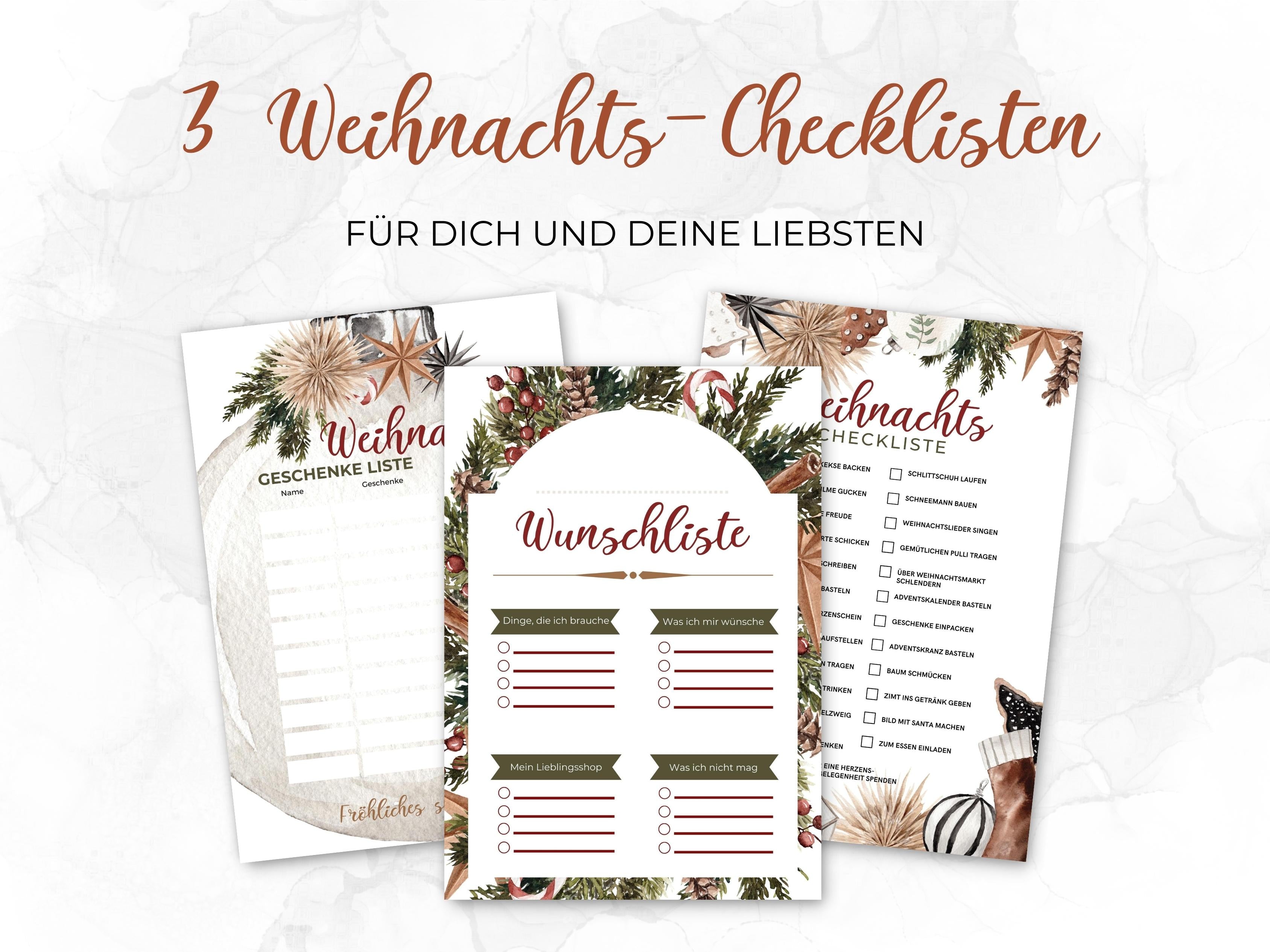 Weihnachten Checklisten in beige mit Tanne