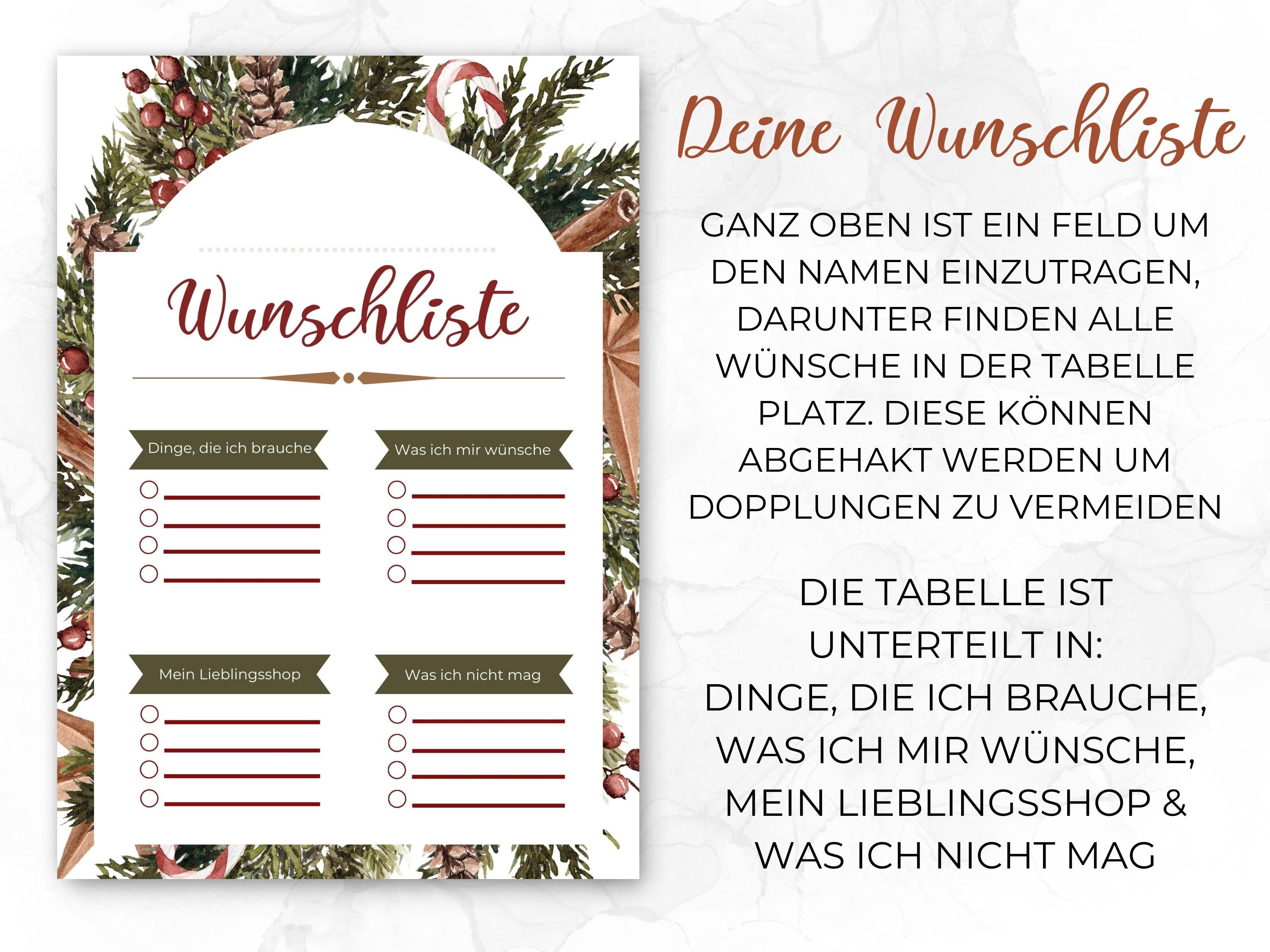 Weihnachten Checklisten in beige mit Tanne