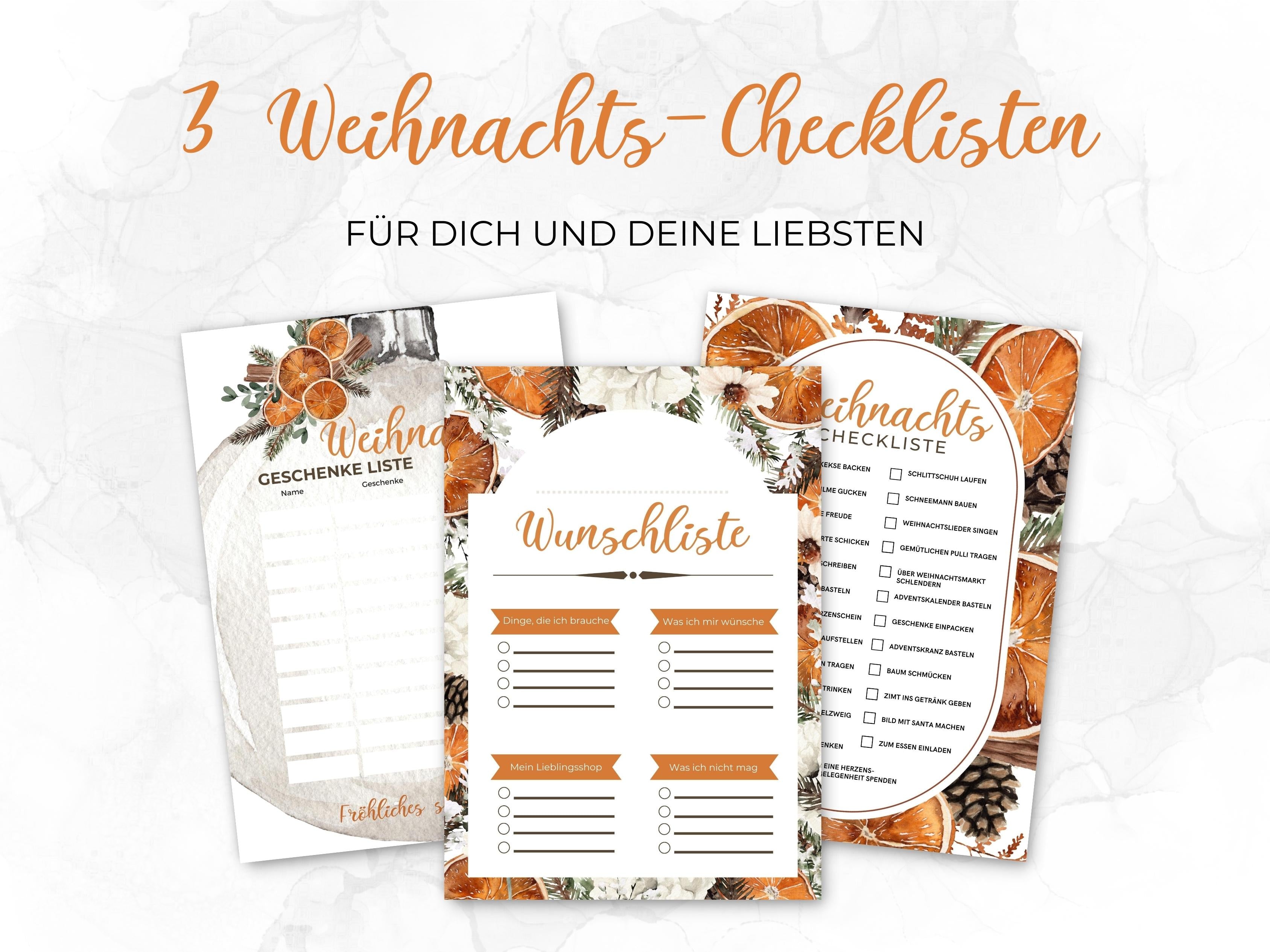 Weihnachten Checklisten in Orange