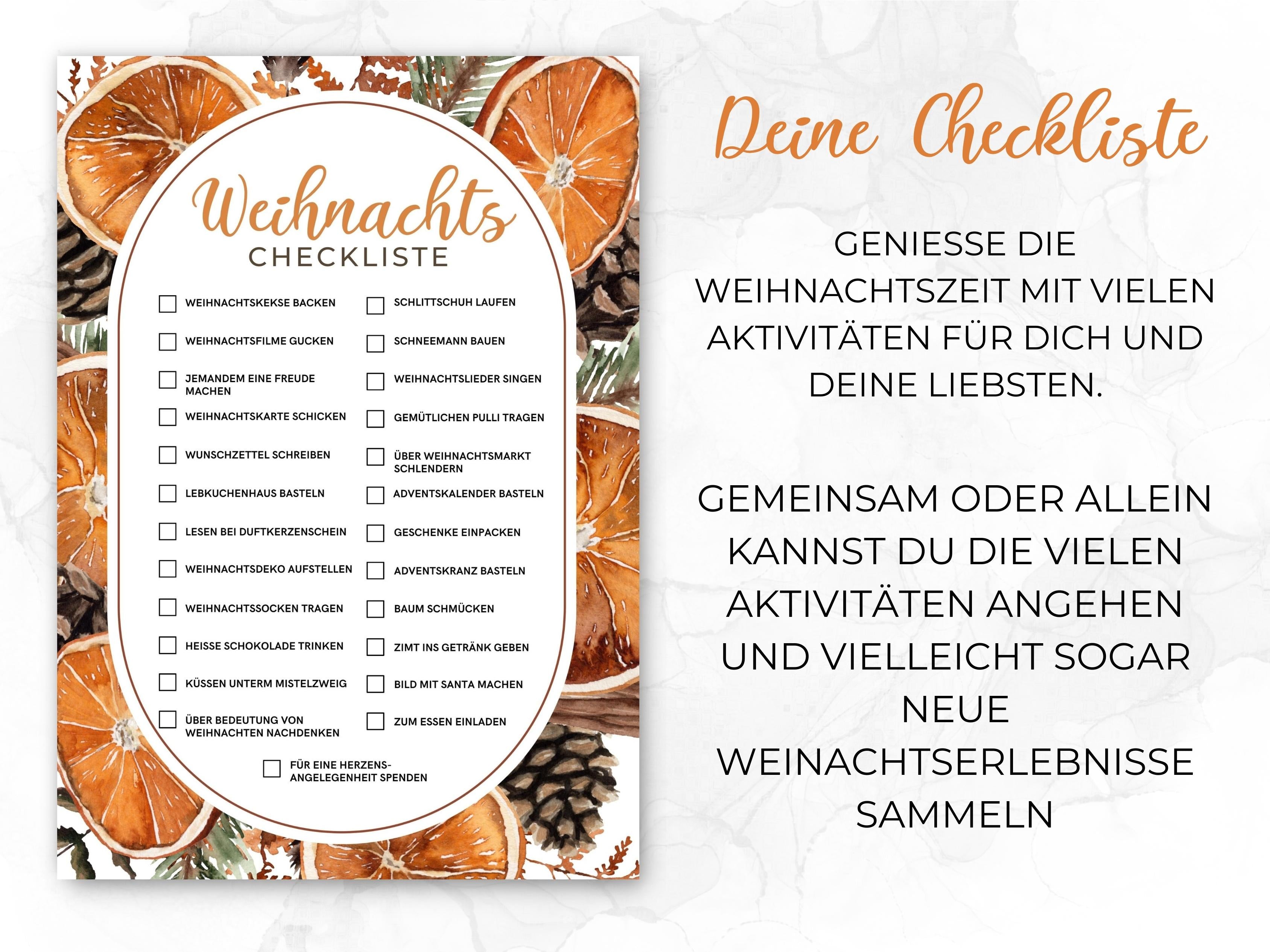 Weihnachten Checklisten in Orange