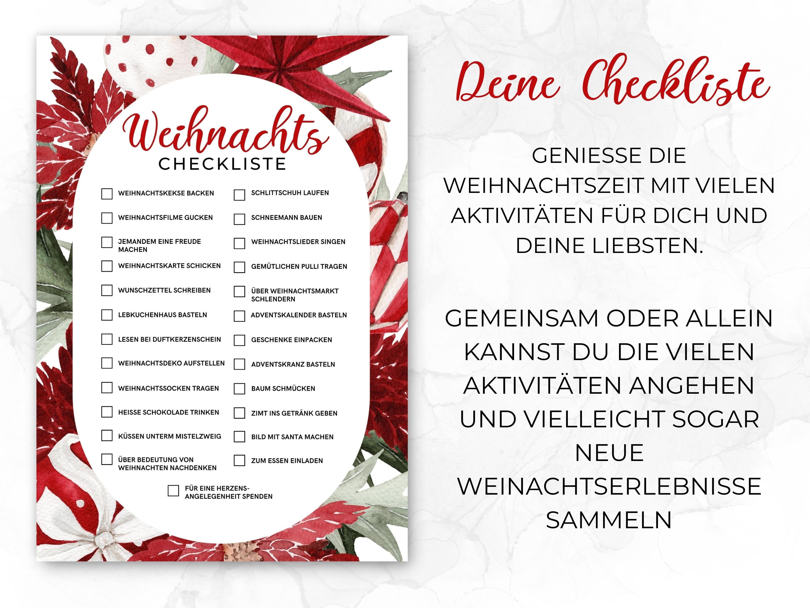 Weihnachten Checklisten in rot weiß