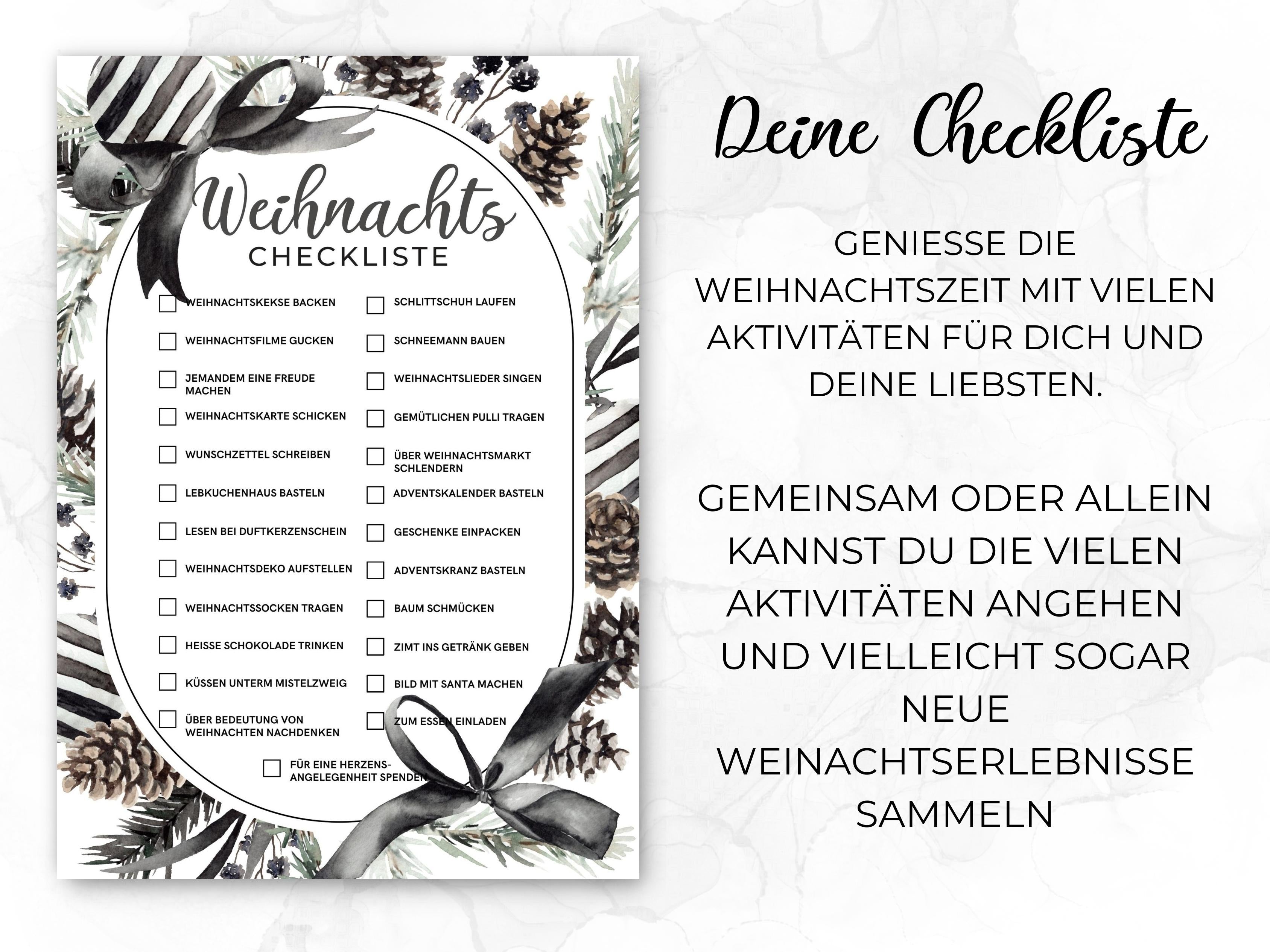 Weihnachten Checklisten in Schwarz-weiß