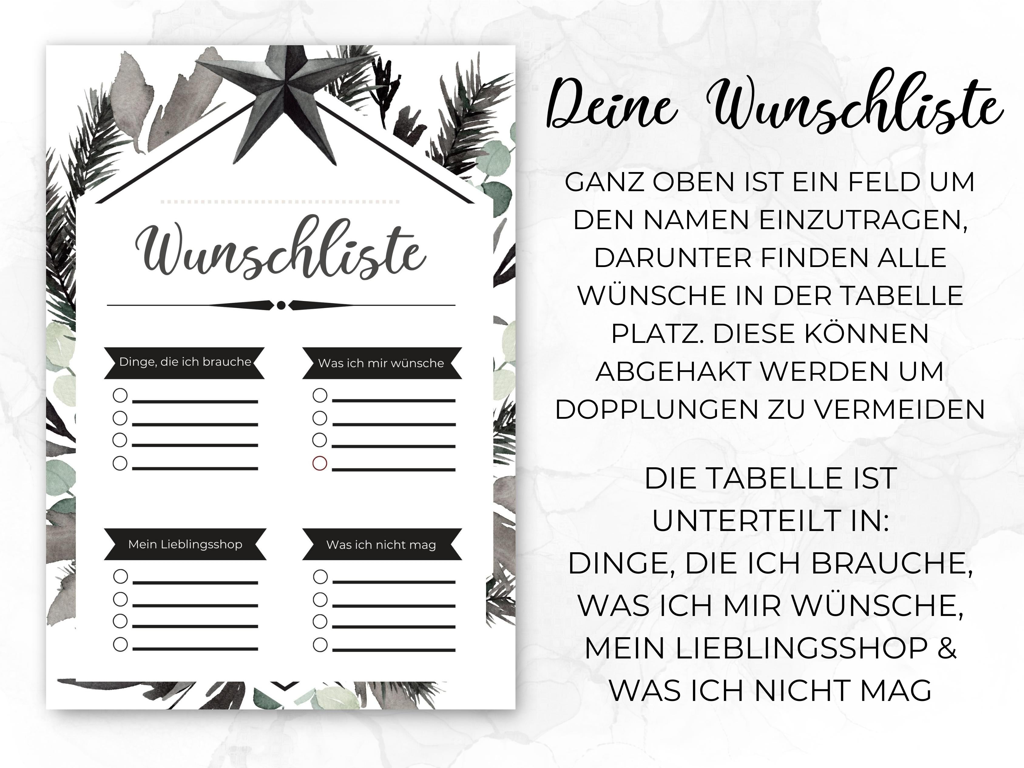 Weihnachten Checklisten in Schwarz-weiß