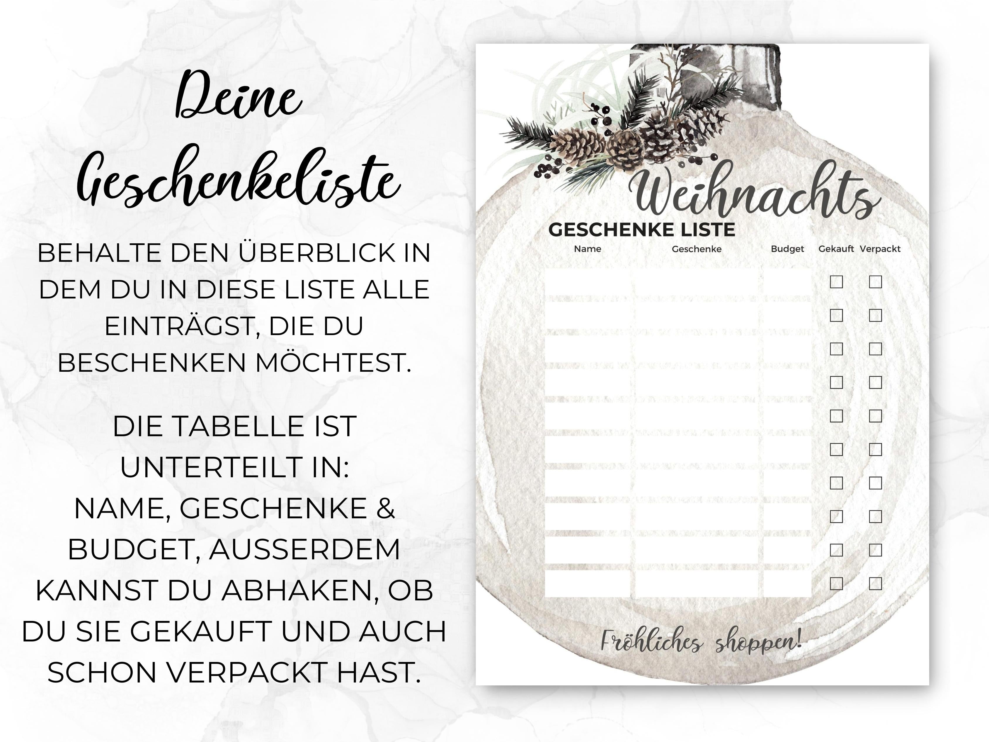 Weihnachten Checklisten in Schwarz-weiß
