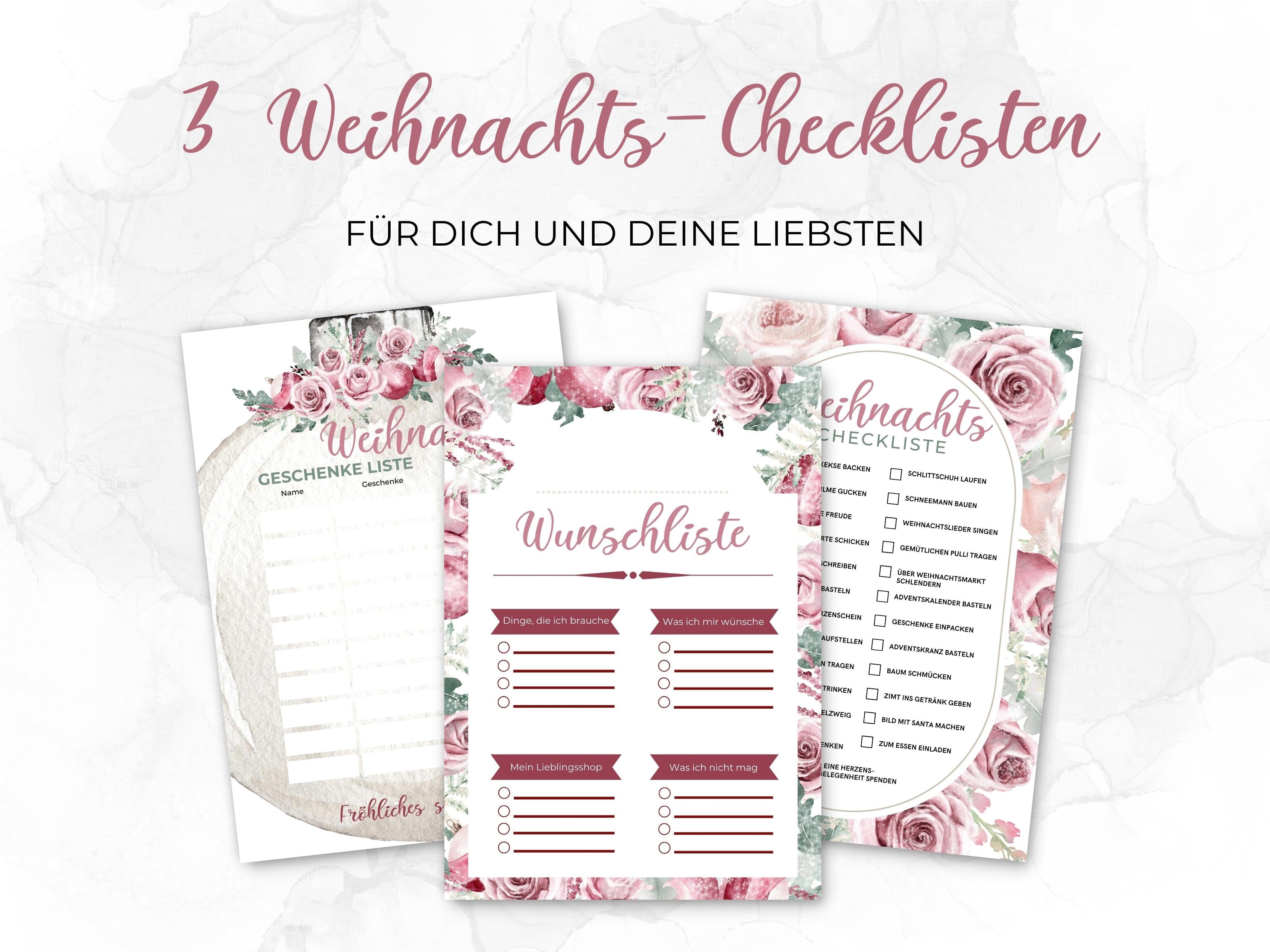 Weihnachten Checklisten in Rosa