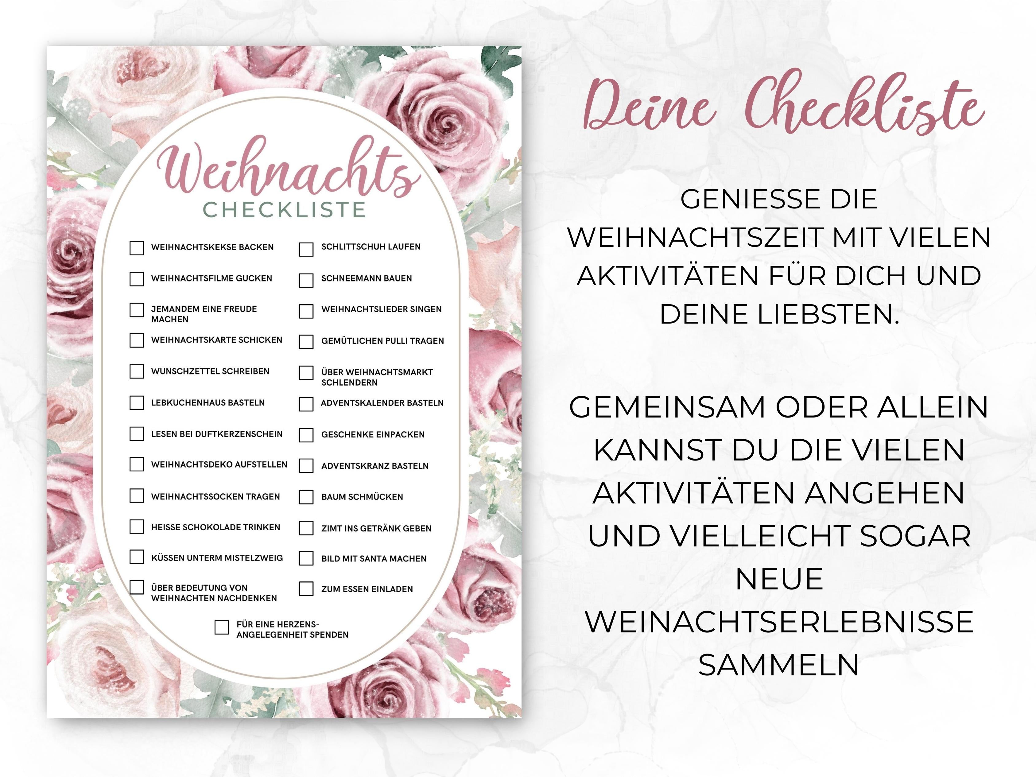 Weihnachten Checklisten in Rosa