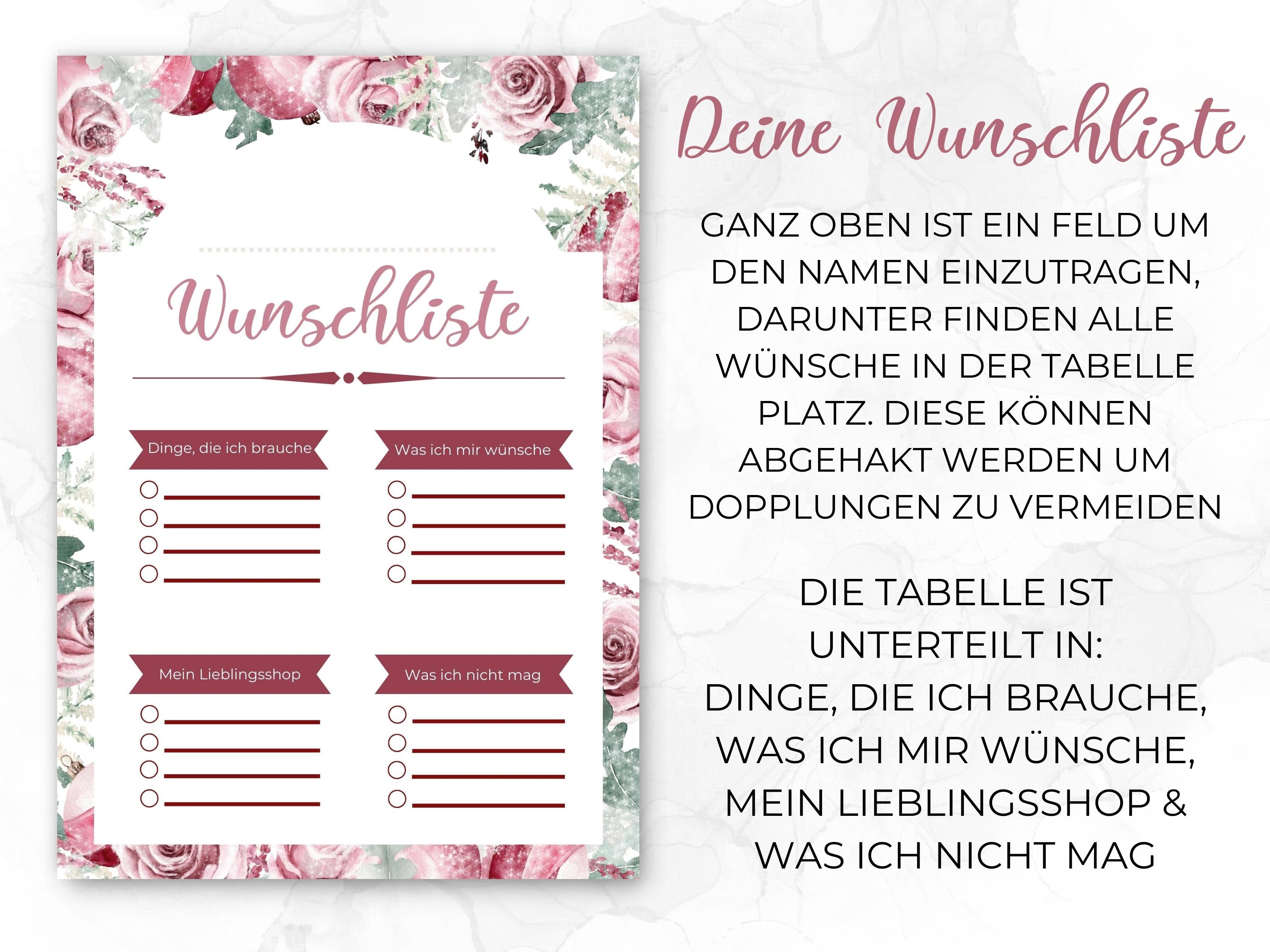 Weihnachten Checklisten in Rosa