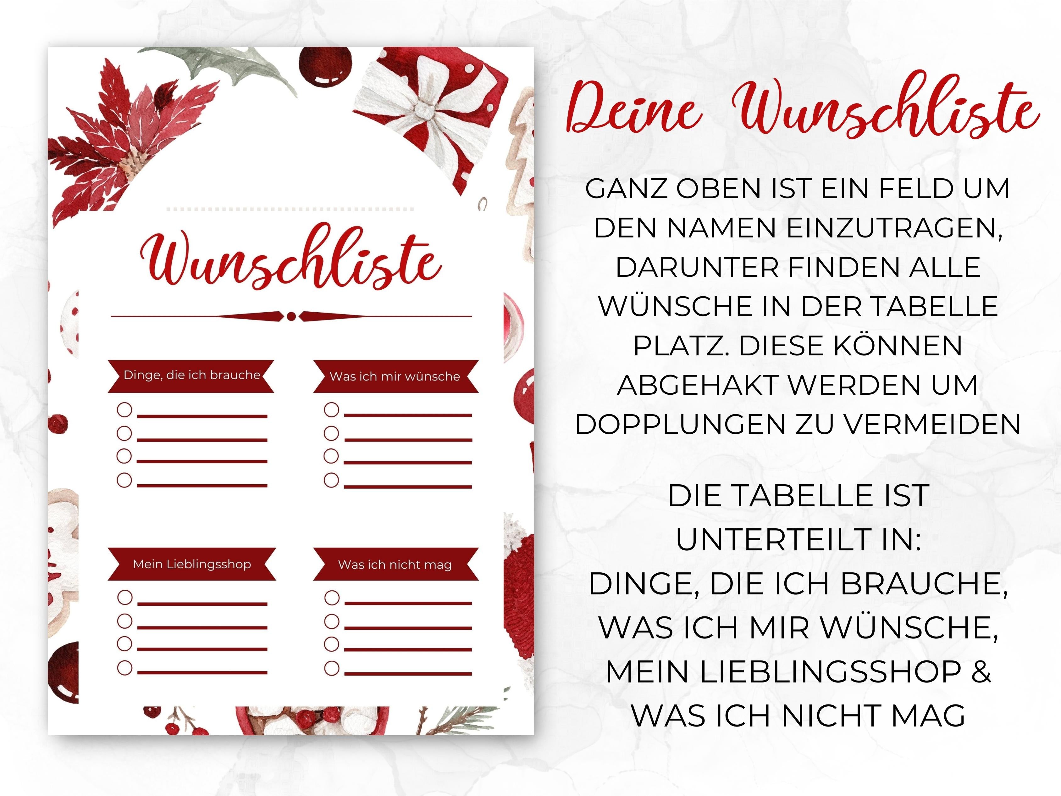 Weihnachten Checklisten in rot weiß