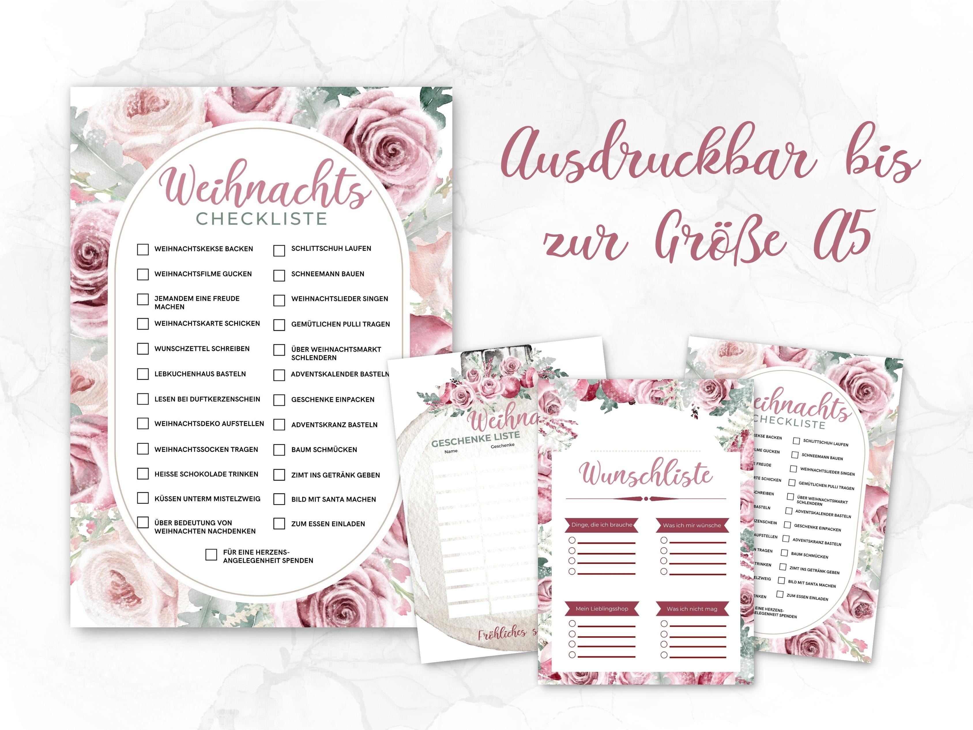 Weihnachten Checklisten in Rosa