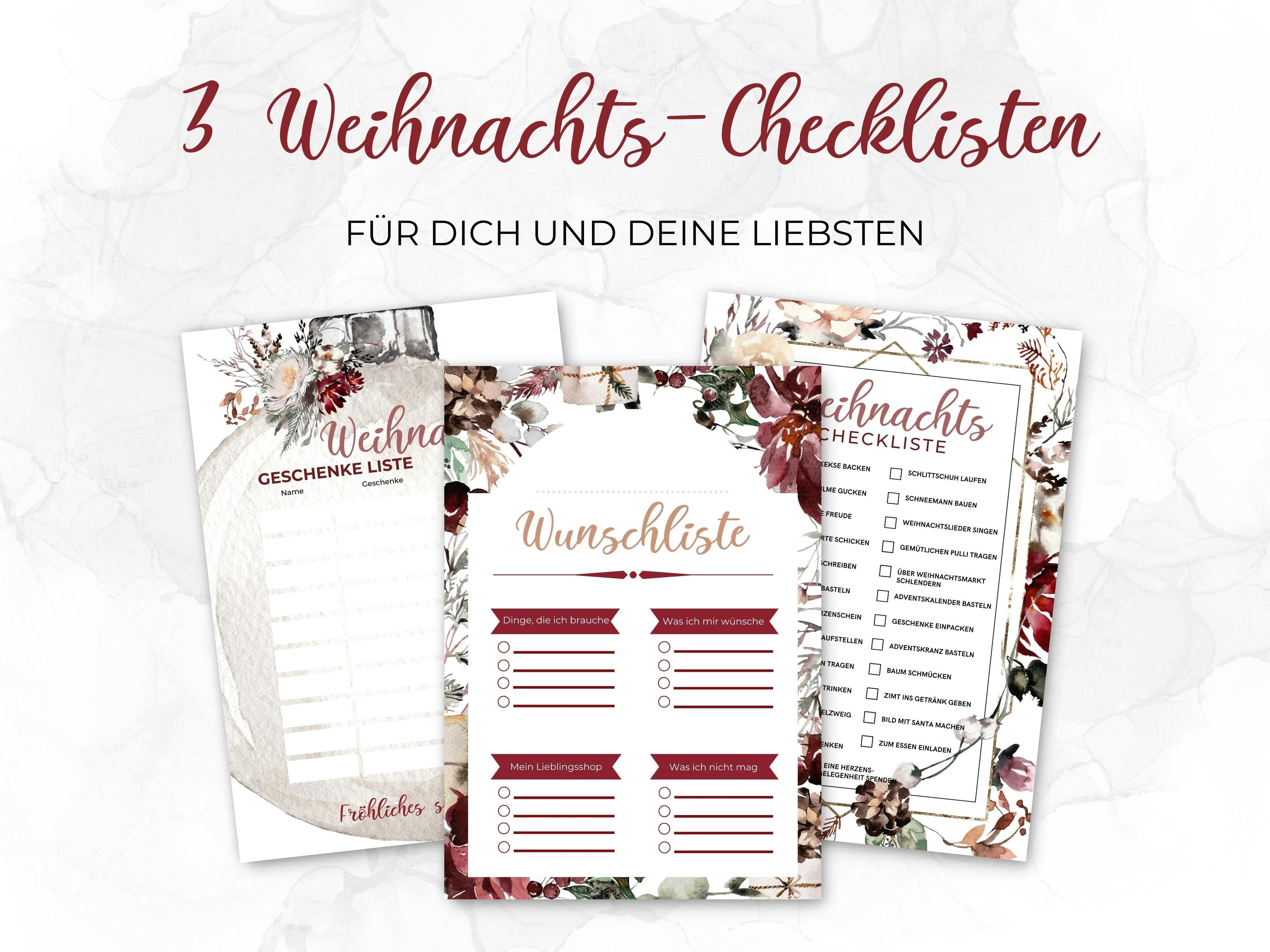 Weihnachten Checklisten in Floral