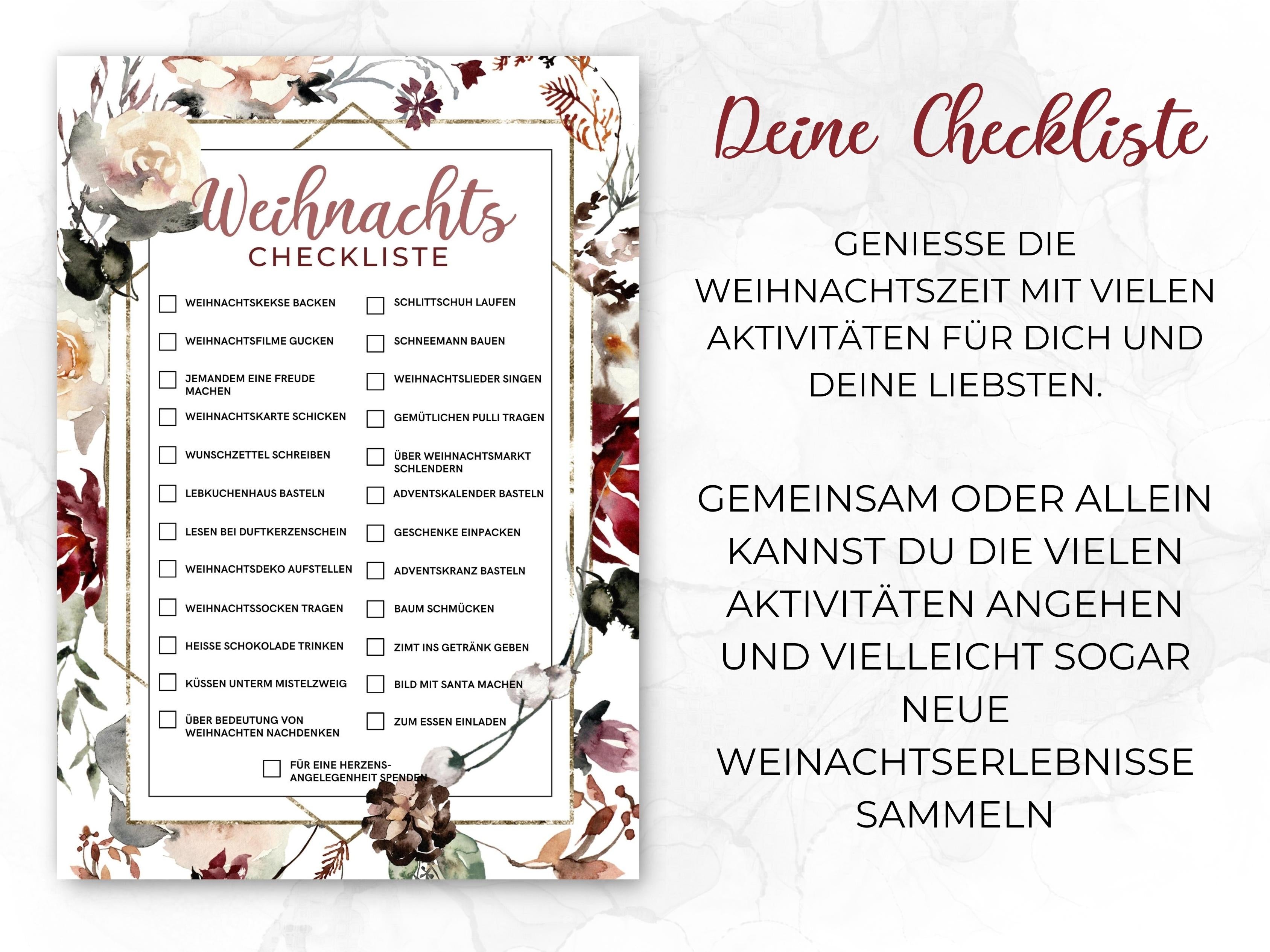 Weihnachten Checklisten in Floral