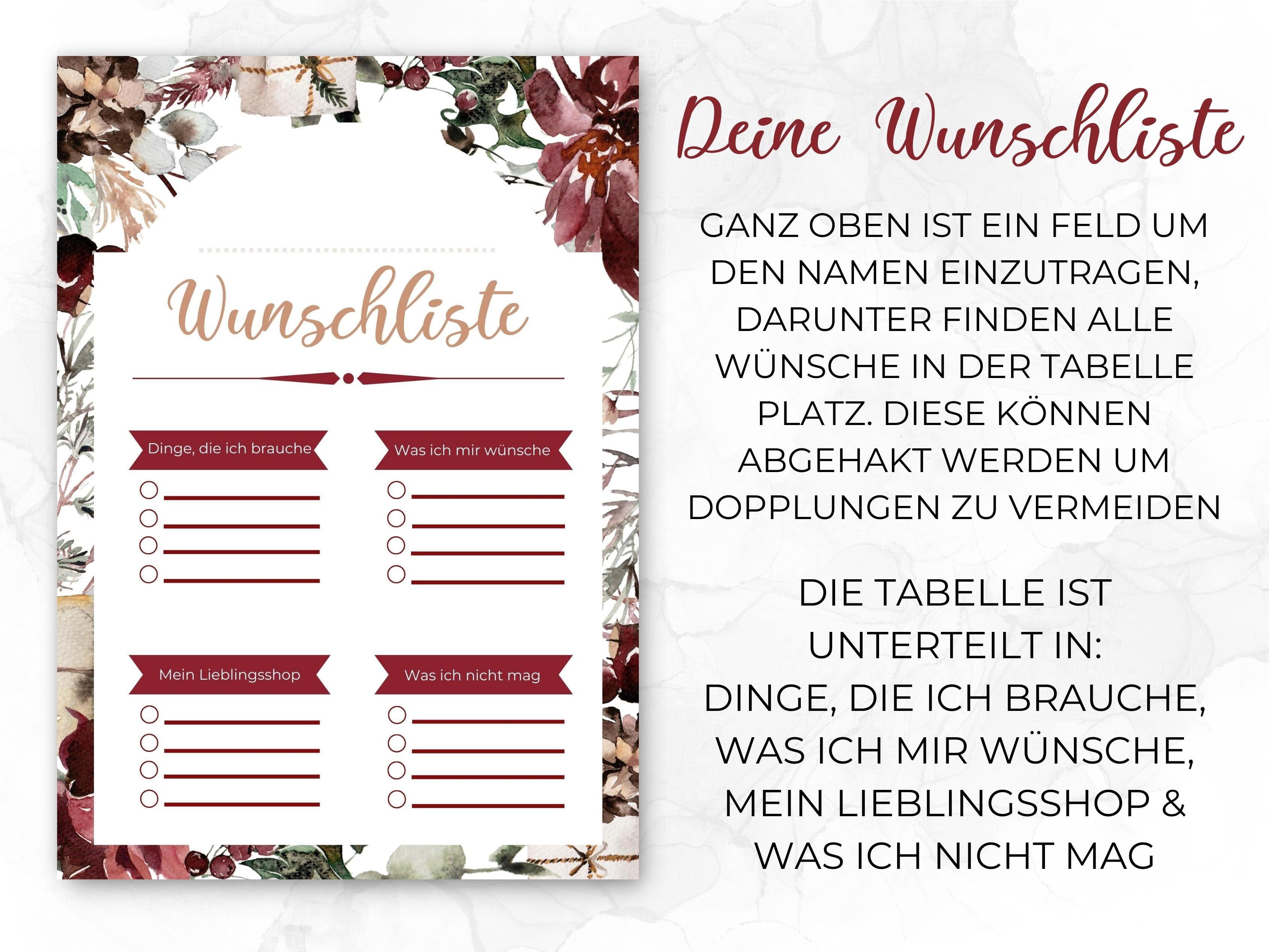 Weihnachten Checklisten in Floral