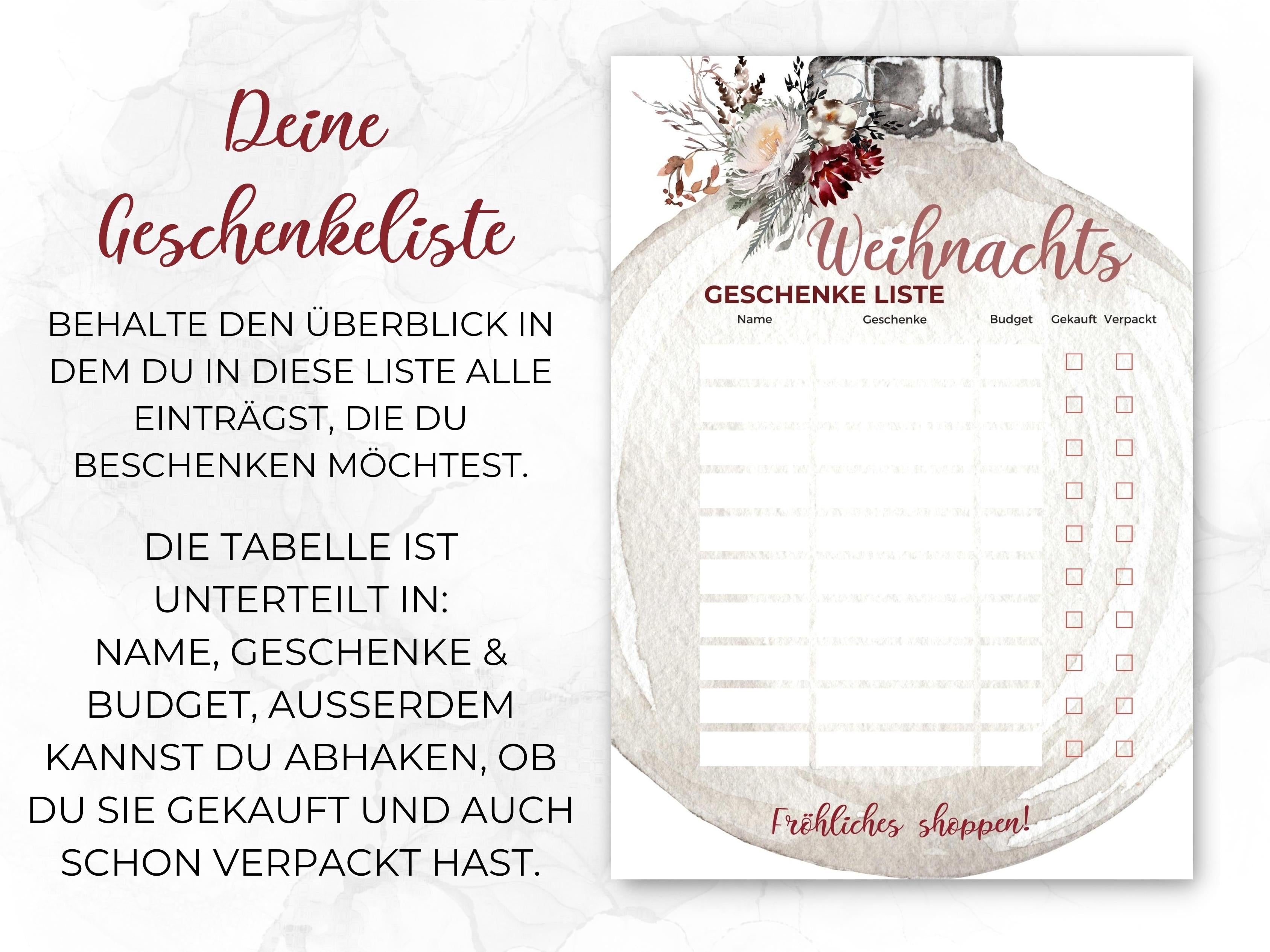 Weihnachten Checklisten in Floral