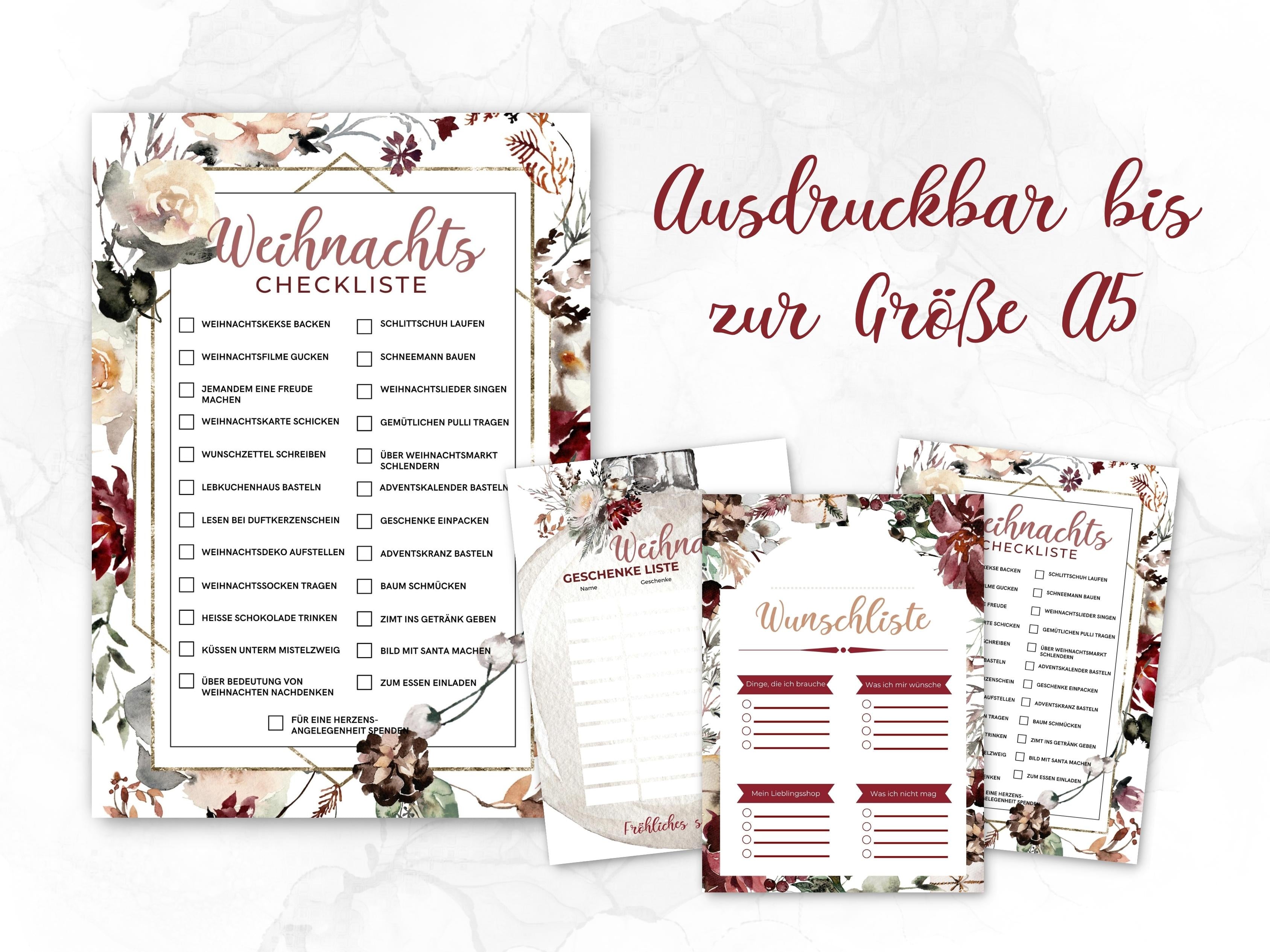 Weihnachten Checklisten in Floral