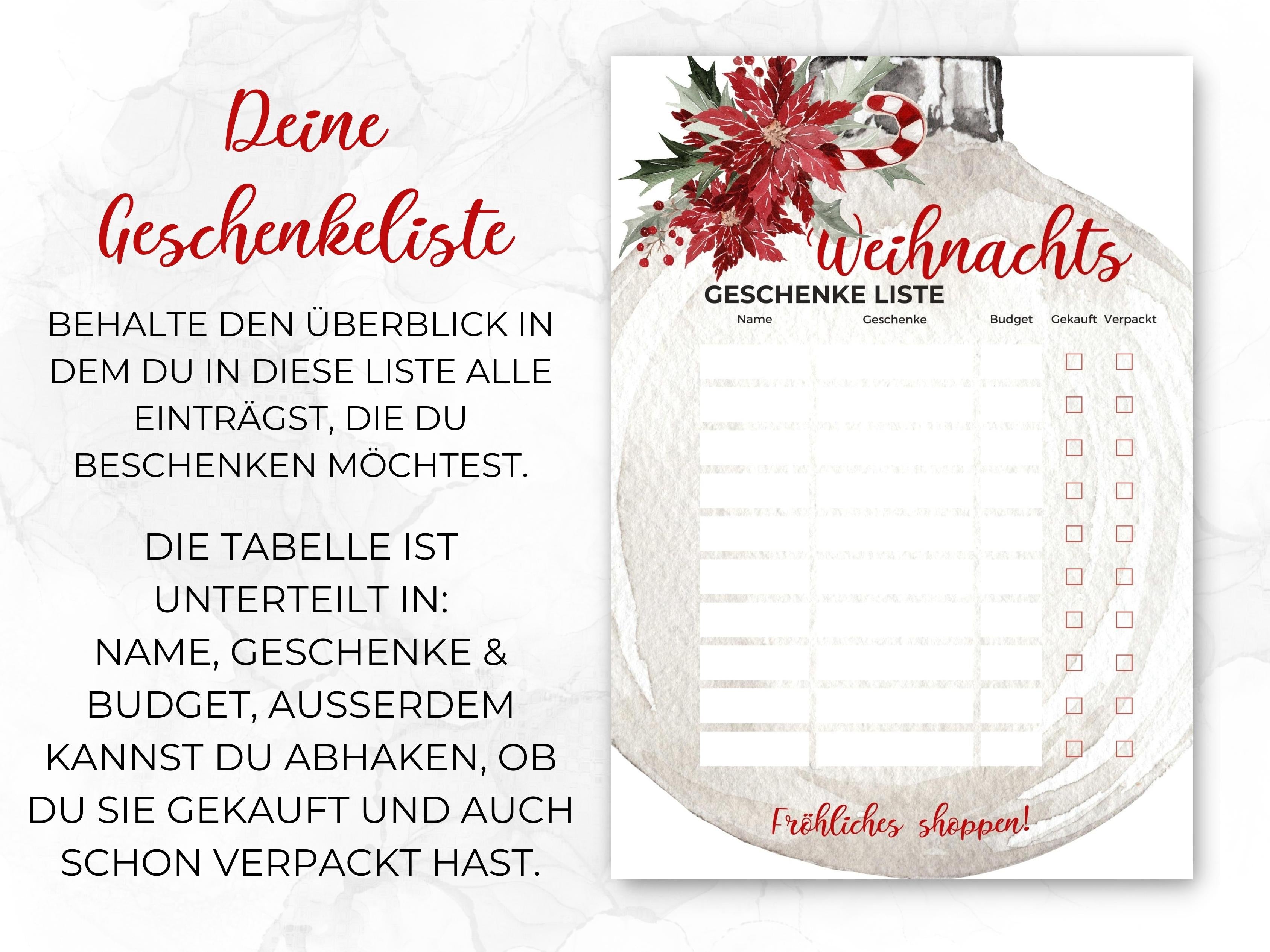 Weihnachten Checklisten in rot weiß