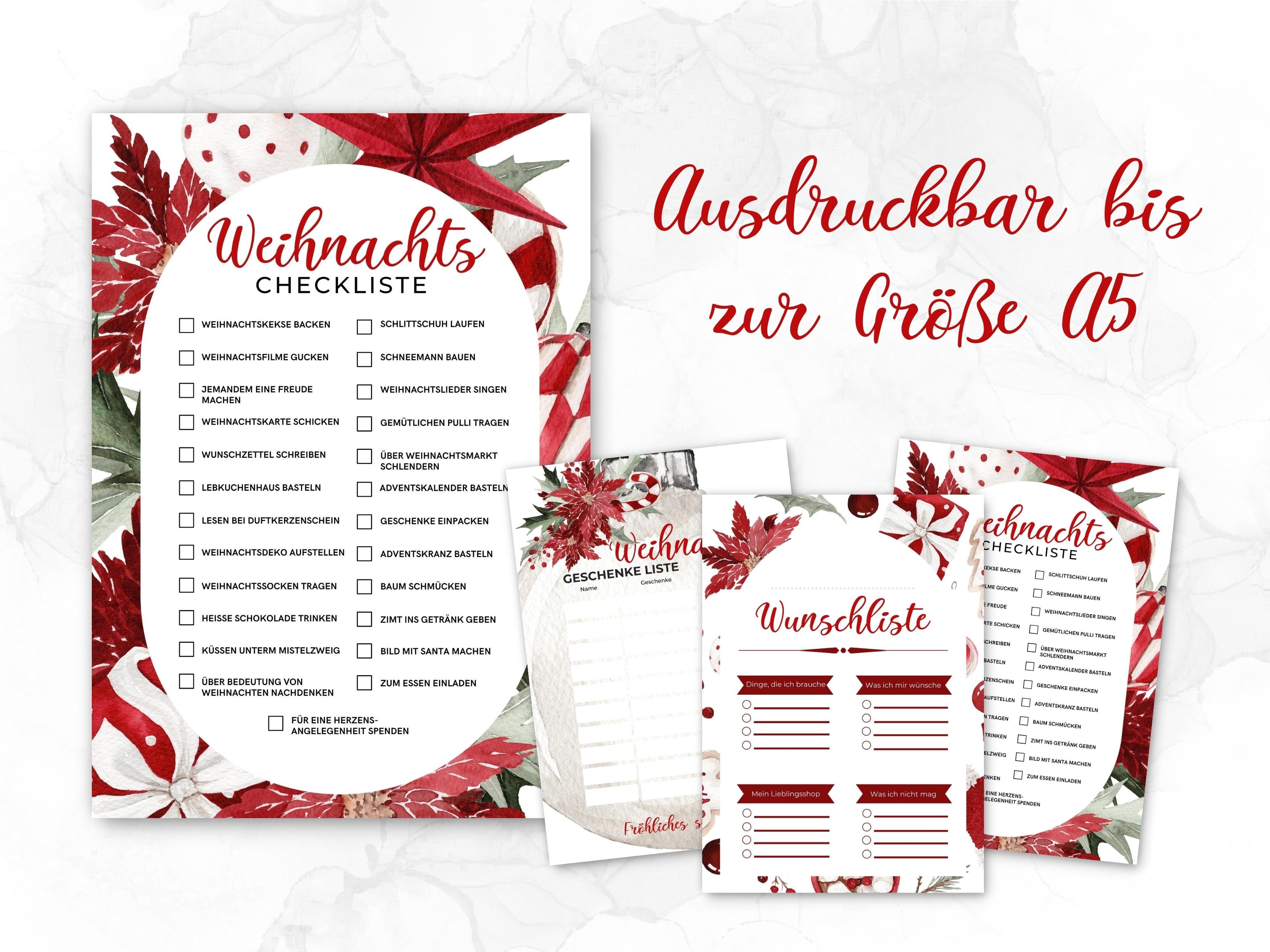 Weihnachten Checklisten in rot weiß