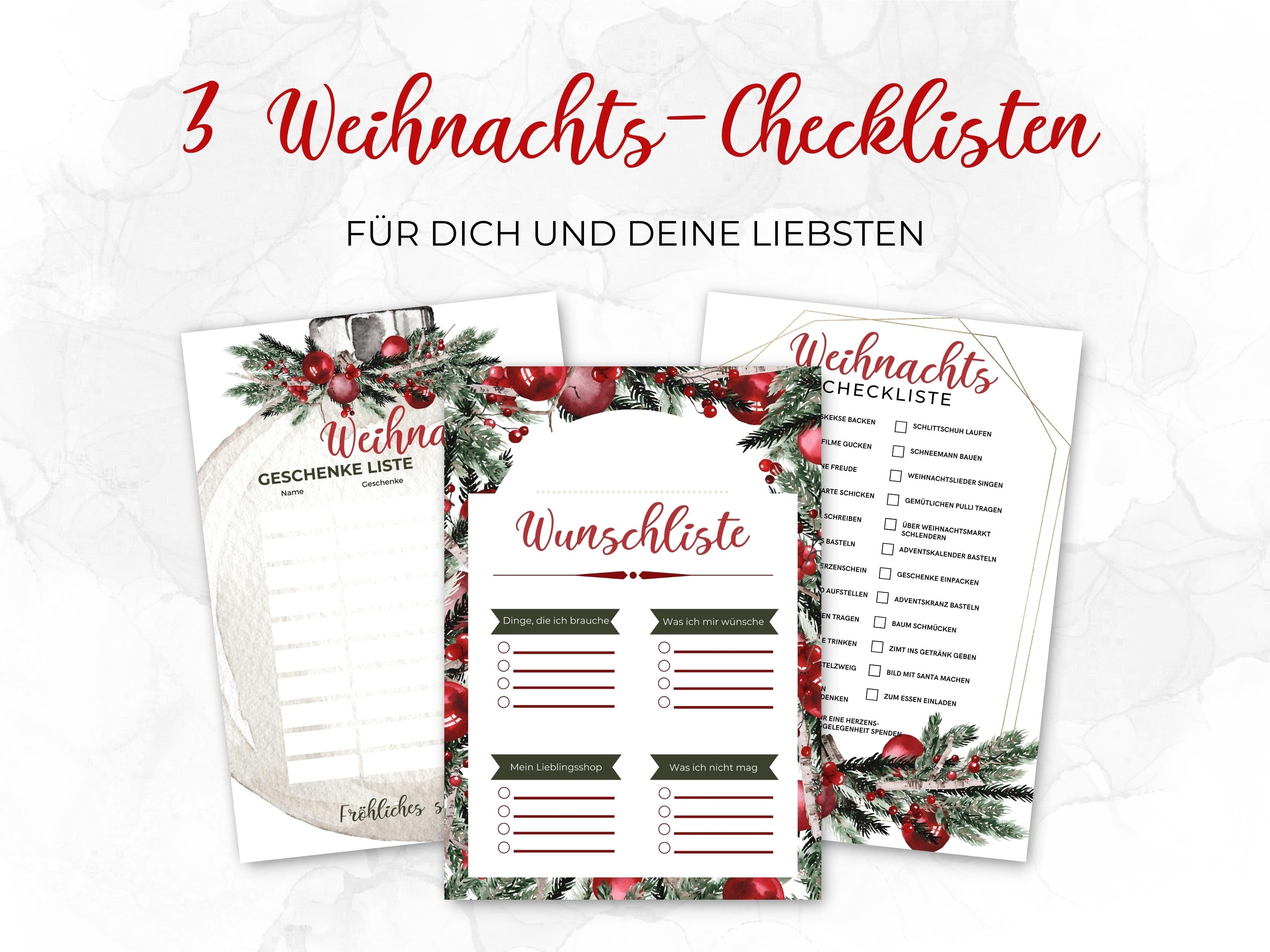 Weihnachten Checklisten in rot mit Tanne