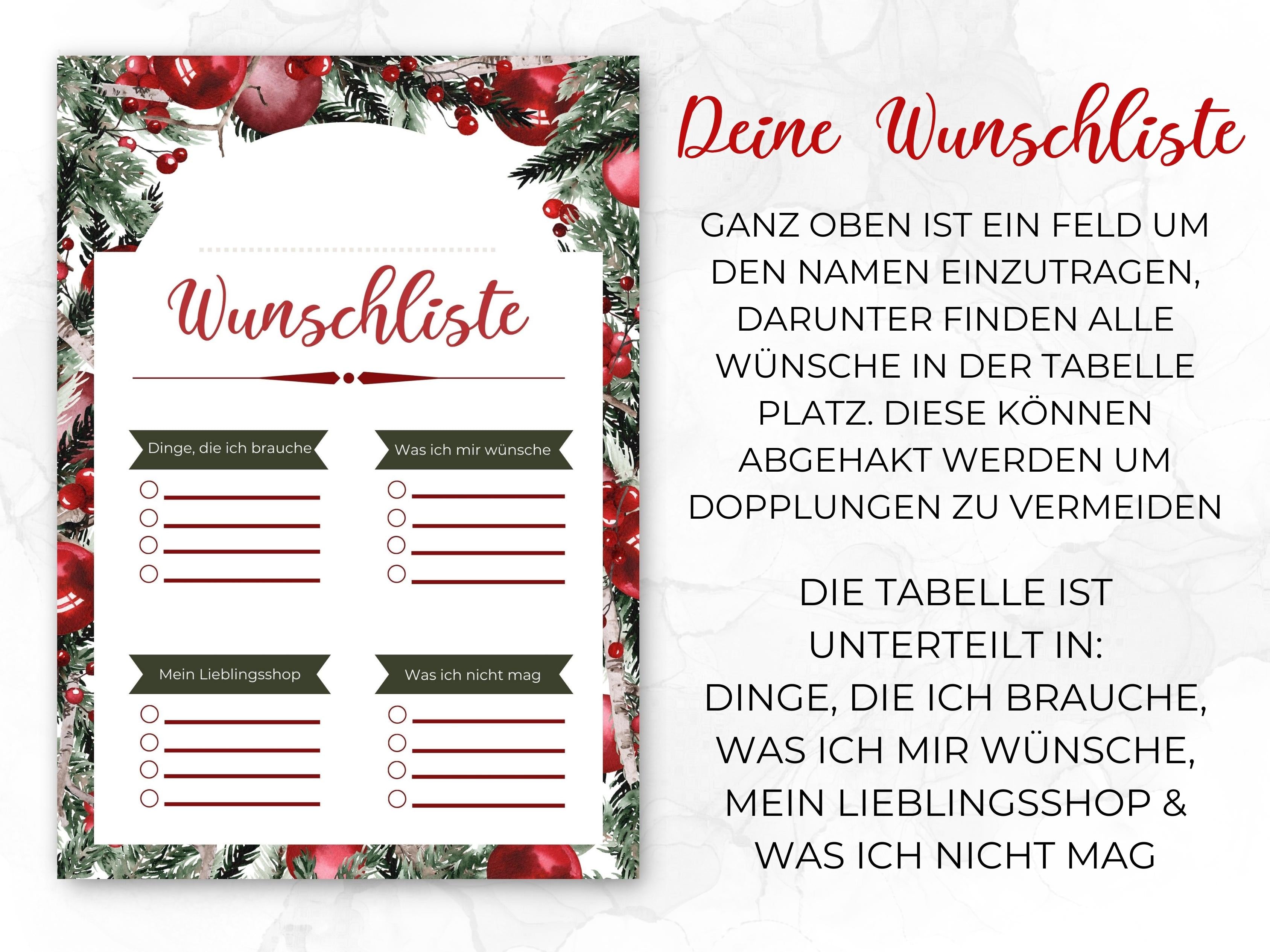 Weihnachten Checklisten in rot mit Tanne