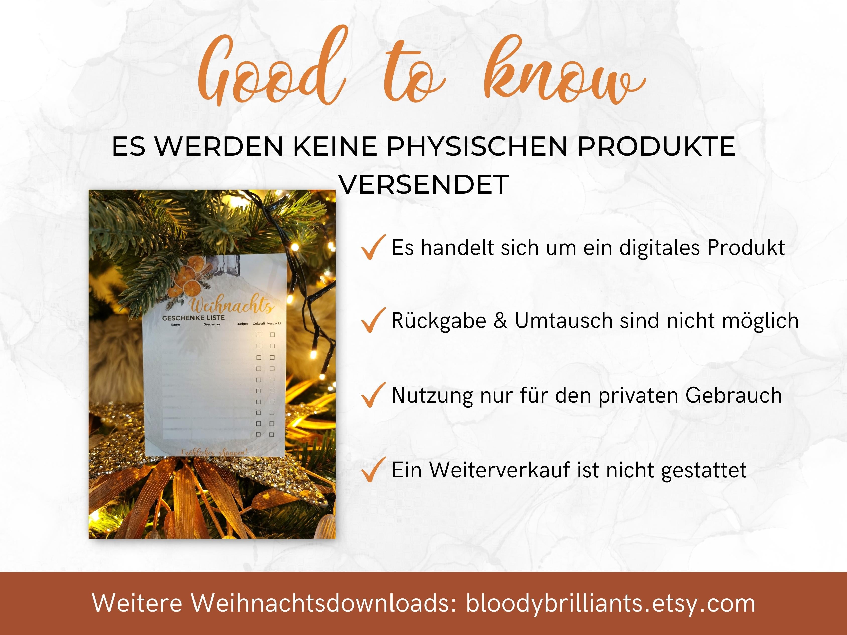 Weihnachten Checklisten in Orange
