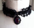 Halsband Rüsche elastisch schwarz mit Anhänger Oval