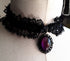 Halsband Rüsche elastisch schwarz mit Anhänger Oval