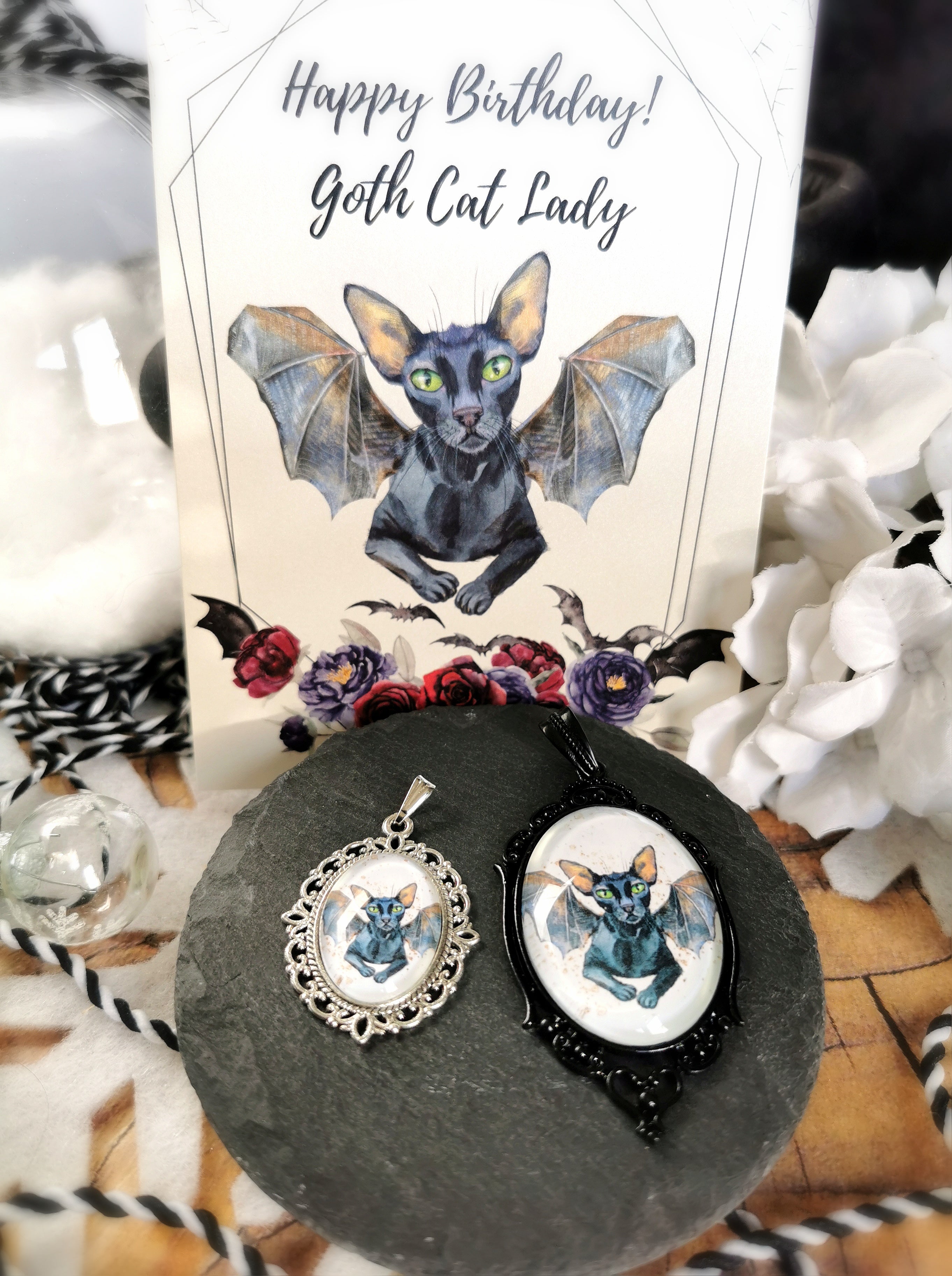 Katzen Motivschmuck Bat Cat Portrait