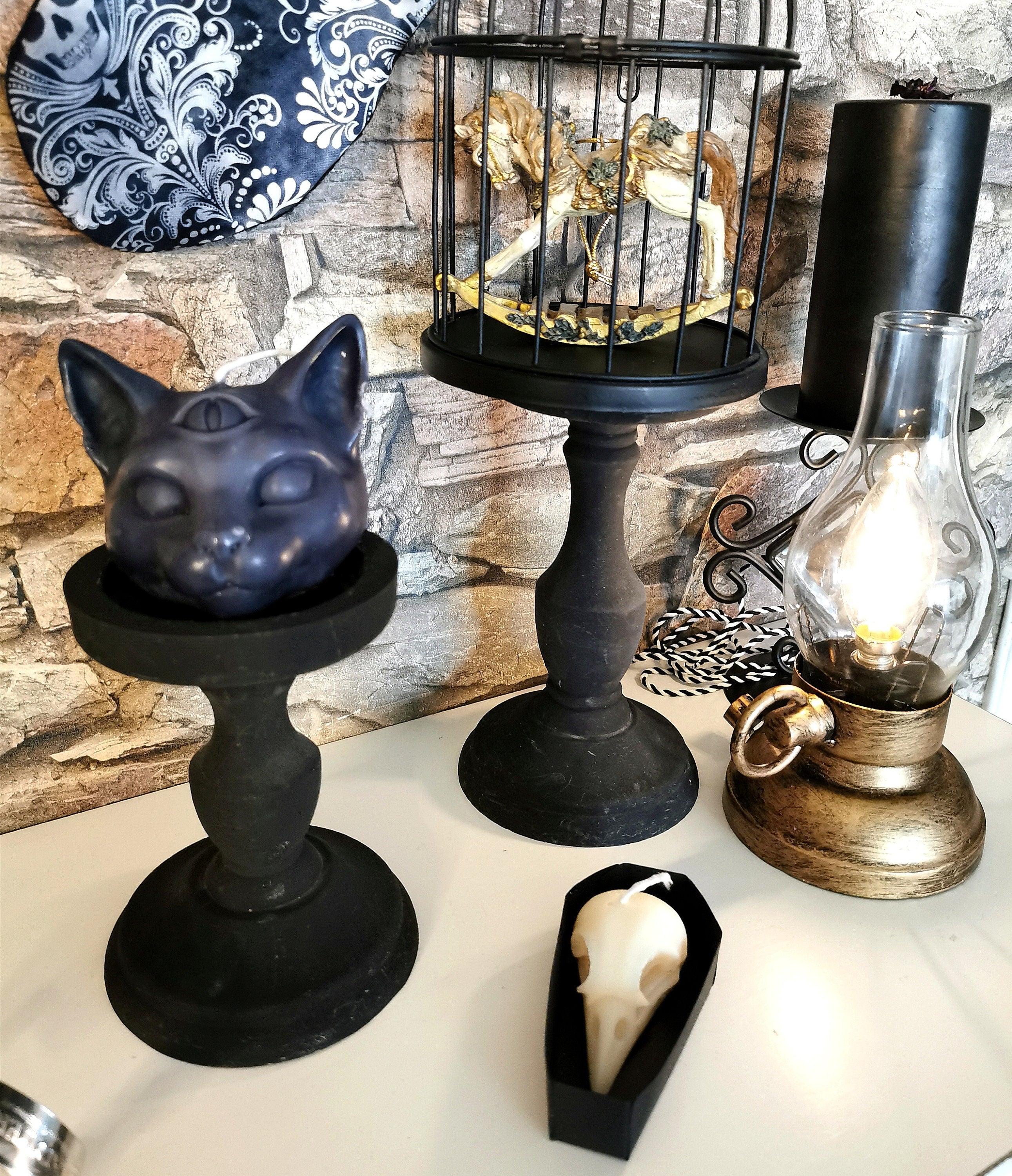 Kerze Dreiäugige Katze in schwarz