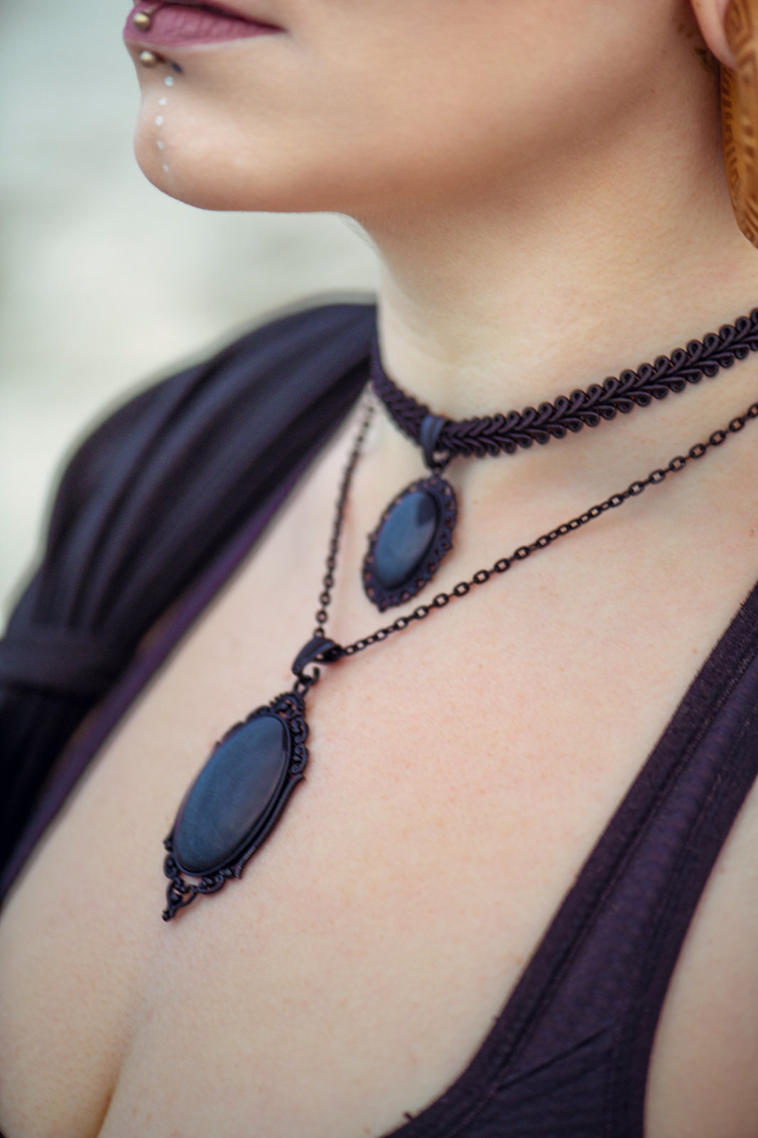 Choker Posament schwarz mit Anhänger Oval